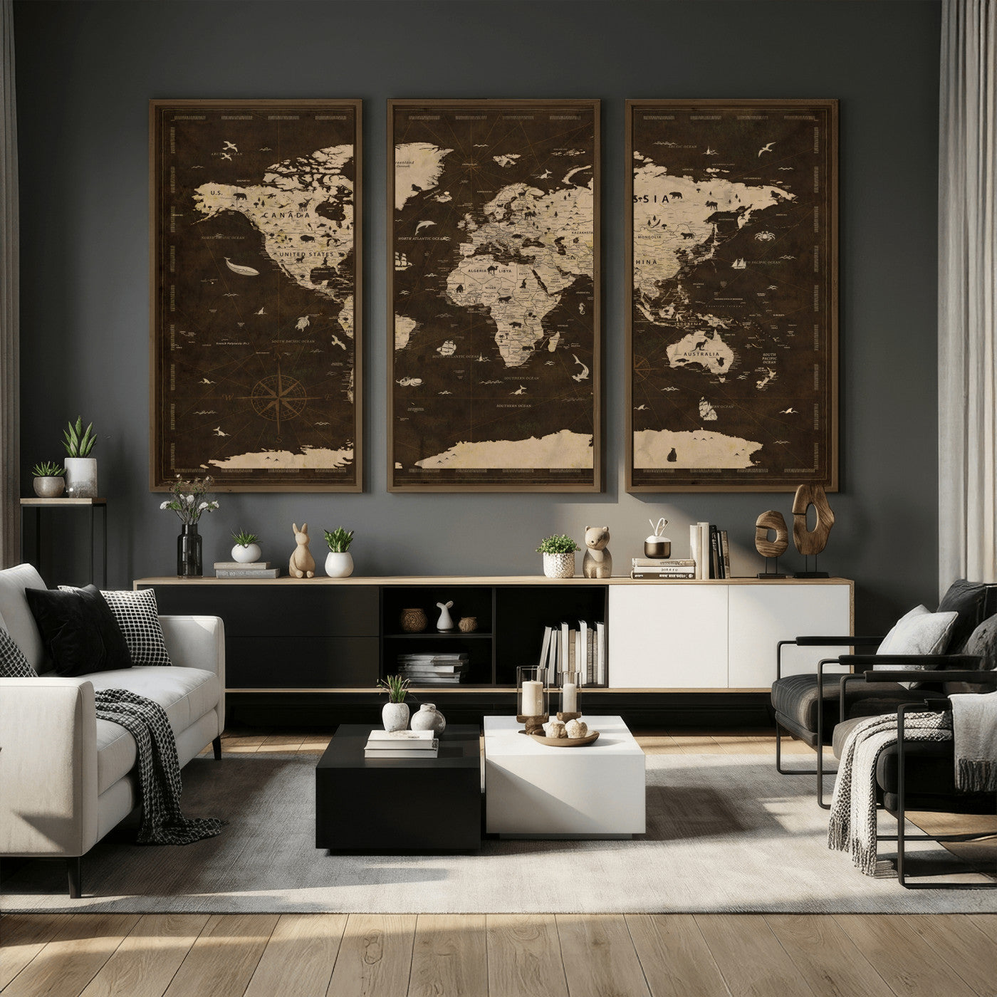 44276398-MGV-CV-36X24 - World Map Wall Art Canvas Print, Modern Decorative Framed Map Artwork Prints for Living Room, Office, Bedroom Wall Decor