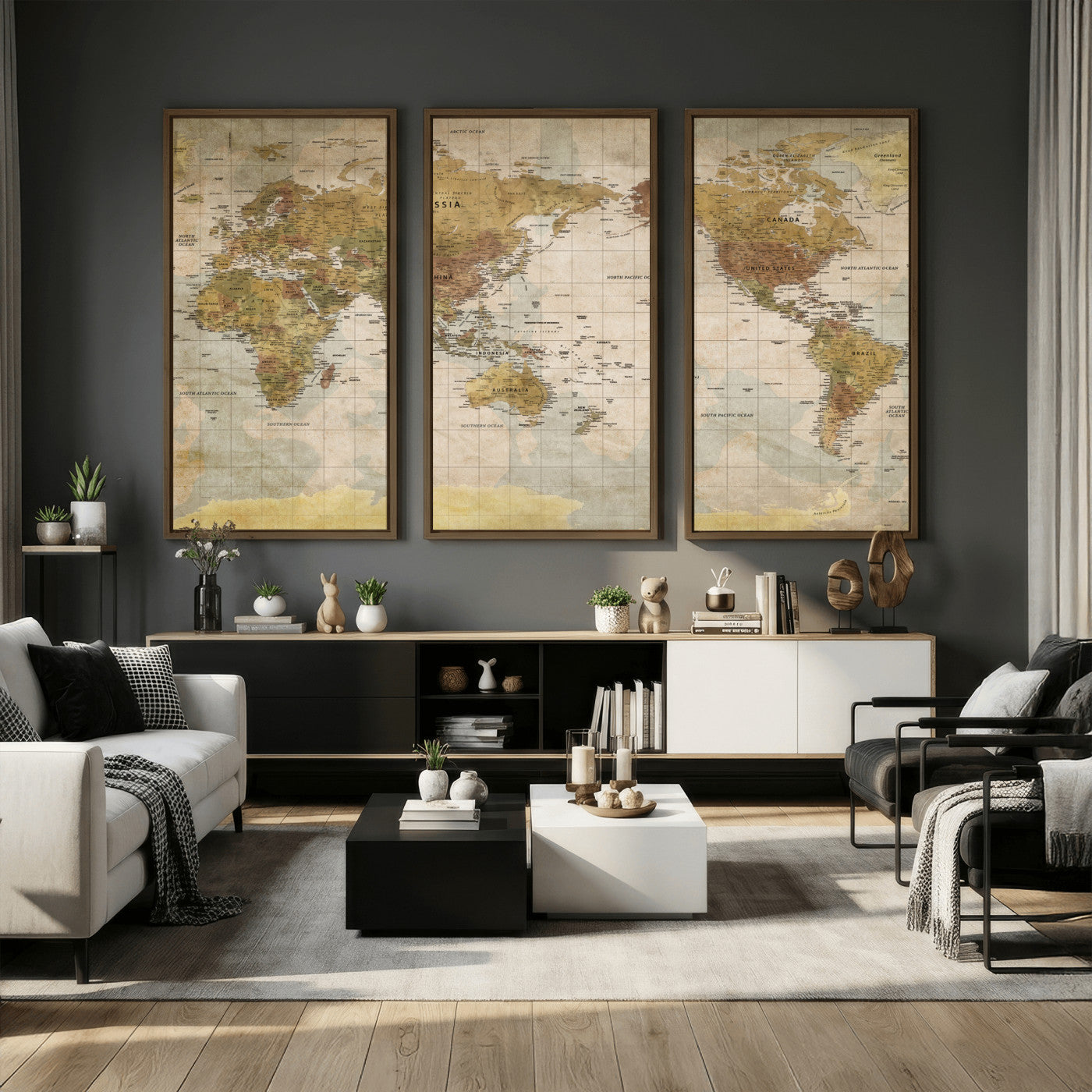 22305205-MGV-CV-36X24 - World Map Wall Art Canvas Print, Modern Decorative Framed Map Artwork Prints for Living Room, Office, Bedroom Wall Decor