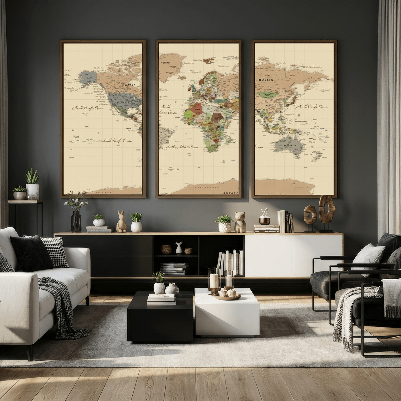 31407854-MGV-CV-36X24 - World Map Wall Art Canvas Print, Modern Decorative Framed Map Artwork Prints for Living Room, Office, Bedroom Wall Decor