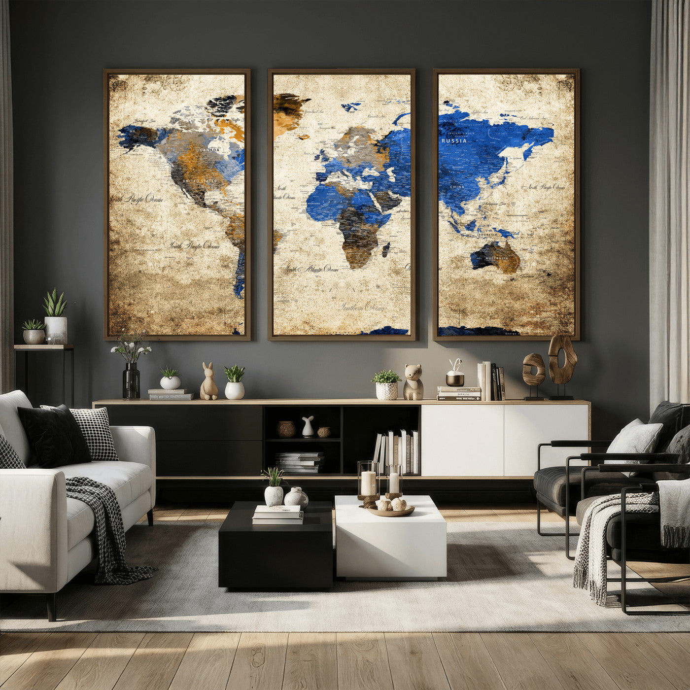 27314341-MGV-CV-36X24 - World Map Wall Art Canvas Print, Modern Decorative Framed Map Artwork Prints for Living Room, Office, Bedroom Wall Decor