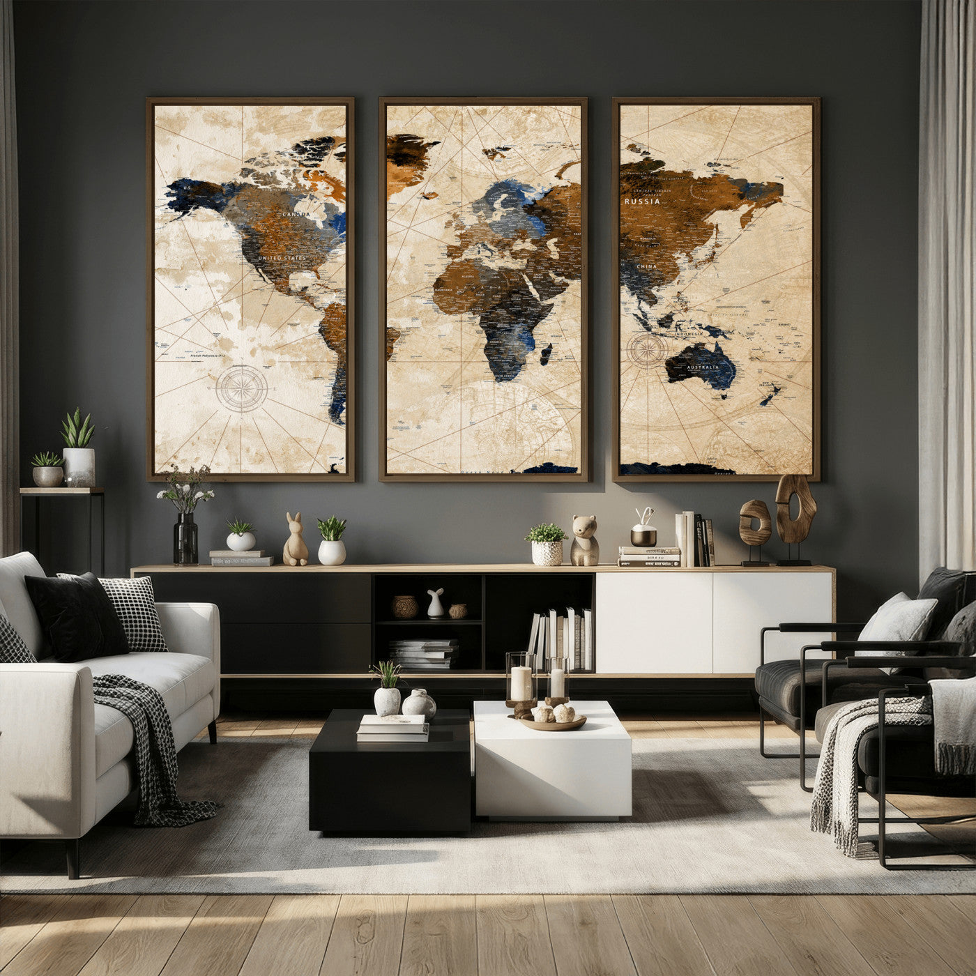 15727090-MGV-CV-36X24 - World Map Wall Art Canvas Print, Modern Decorative Framed Map Artwork Prints for Living Room, Office, Bedroom Wall Decor