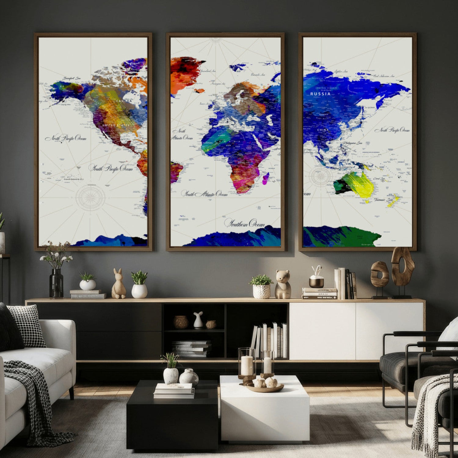 49670038-MGV-CV-36X24 - World Map Wall Art Canvas Print, Modern Decorative Framed Map Artwork Prints for Living Room, Office, Bedroom Wall Decor