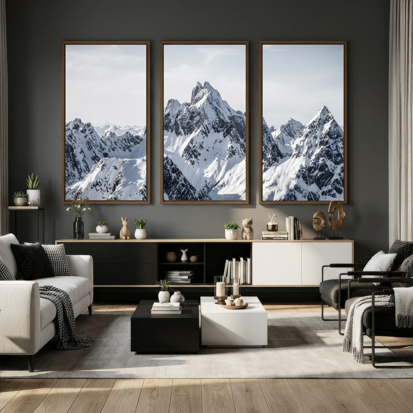 33126265-MGV-CV-36X24 - Snowy Mountain Range Canvas Print, Alpine Peaks Landscape Wall Art, Framed Canvas Ready to Hang