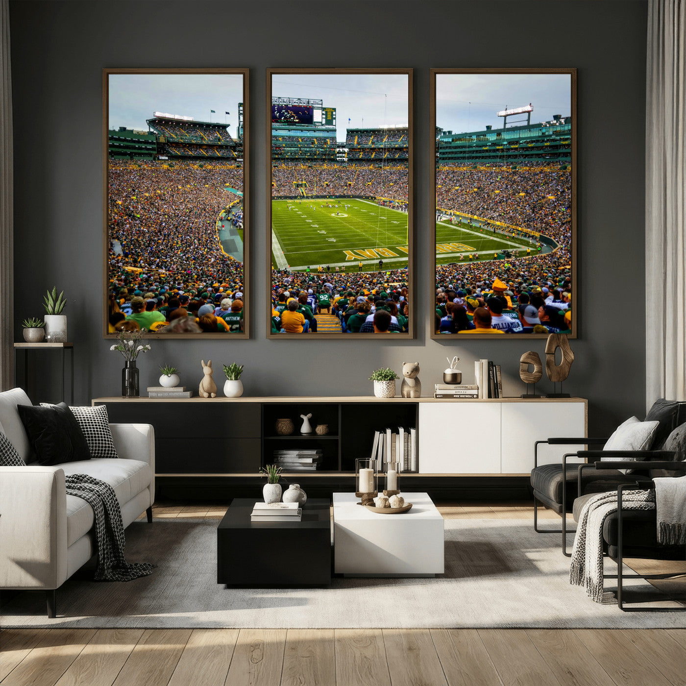 56521752-MGV-CV-36X24 - Green Bay Packers Stadium Wall Art Canvas Print, Lambeau Field Football Stadium Artwork, Framed Wall Art Ready to Hang