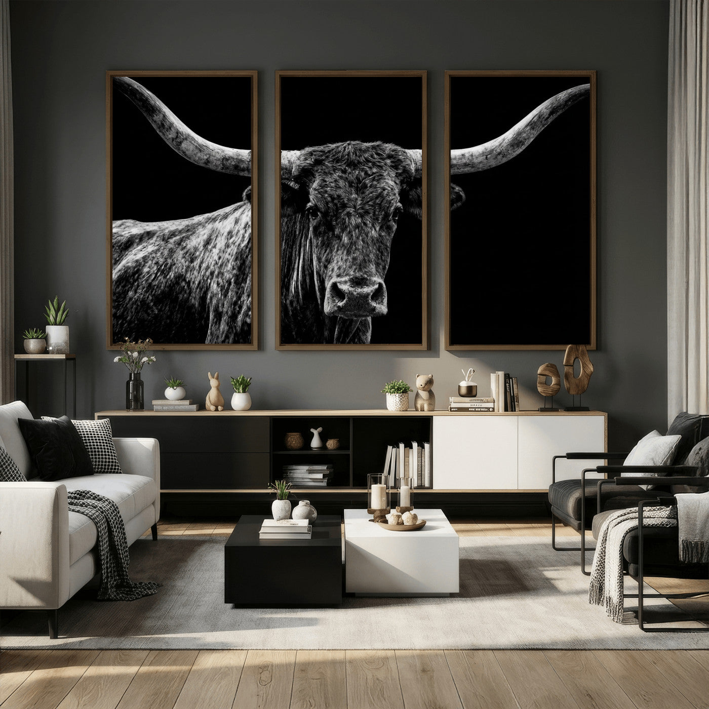 86568508-MGV-CV-36X24 - Vintage Texas Longhorn Bull Wall Art Canvas Print, Texas Cow Portrait Print, Framed Bull Wall Art Ready to Hang