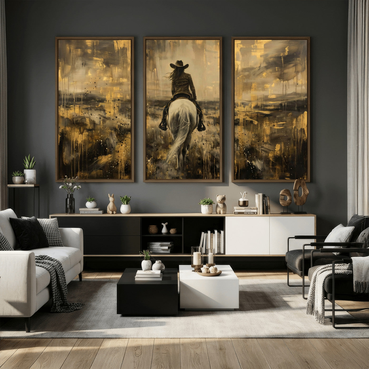 20465530-MGV-CV-36X24 - Cowgirl Wall Art Canvas Print, Western Horse Rider Wall Art, Framed Wall Art Ready to Hang