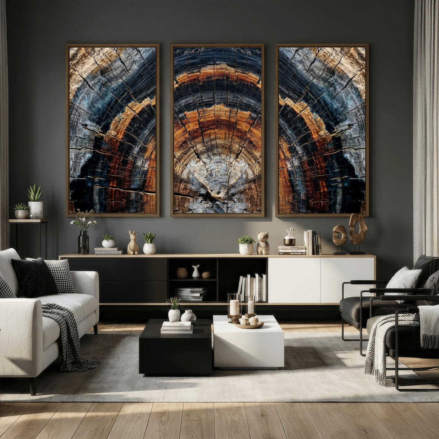 92693966A-MGV-CV-36X24 - Abstract Wood Grain Canvas Print, Tree Ring Pattern Wall Art, Framed Canvas Ready to Hang