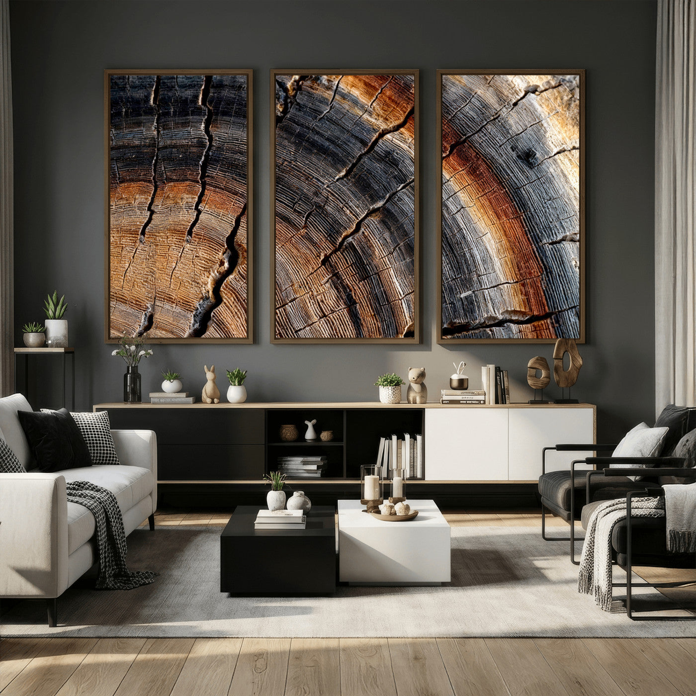 92693966E-MGV-CV-36X24 - Framed Large Abstract Wood Grain Canvas Print, Tree Ring Pattern Wall Art, Framed Canvas Ready to Hang