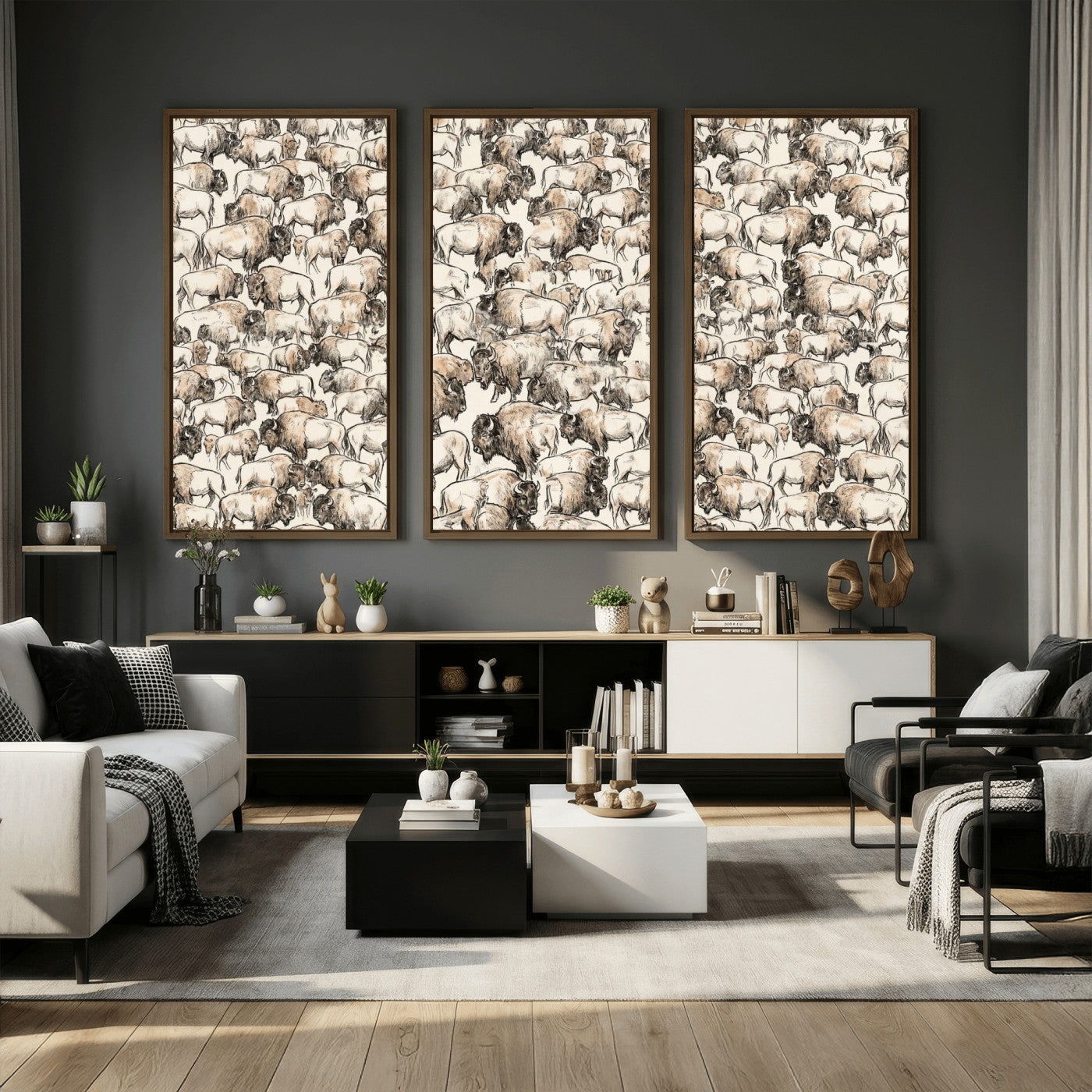 77502929-MGV-CV-36X24 - Farmhouse Animals Wall Art Canvas Print - Abstract Farm Animal Drawing Mid-Century Wall Art for Cabin Decor