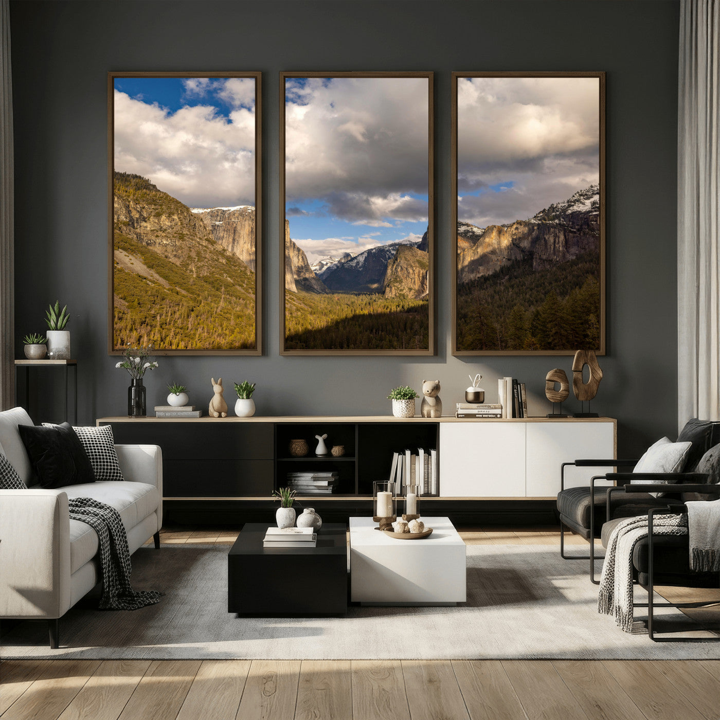 51451302-MGV-CV-36X24 - Yosemite Valley Mountain Landscape Wall Art Canvas Print, Granite Cliff Forest Valley Canvas Print, California National Park Scenic Art Printing