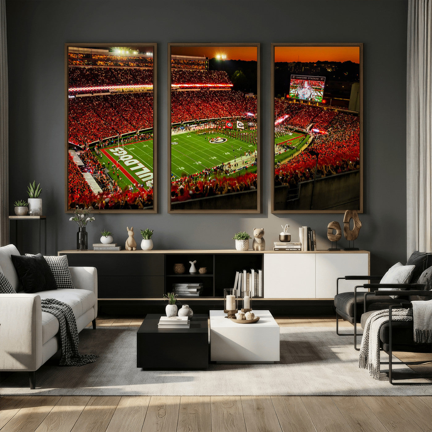 48894104-MGV-CV-36X24 - Georgia Bulldogs Stadium Wall Art Canvas Print, Sanford Stadium Night Game Panorama, College Football Crowd Wall Decor