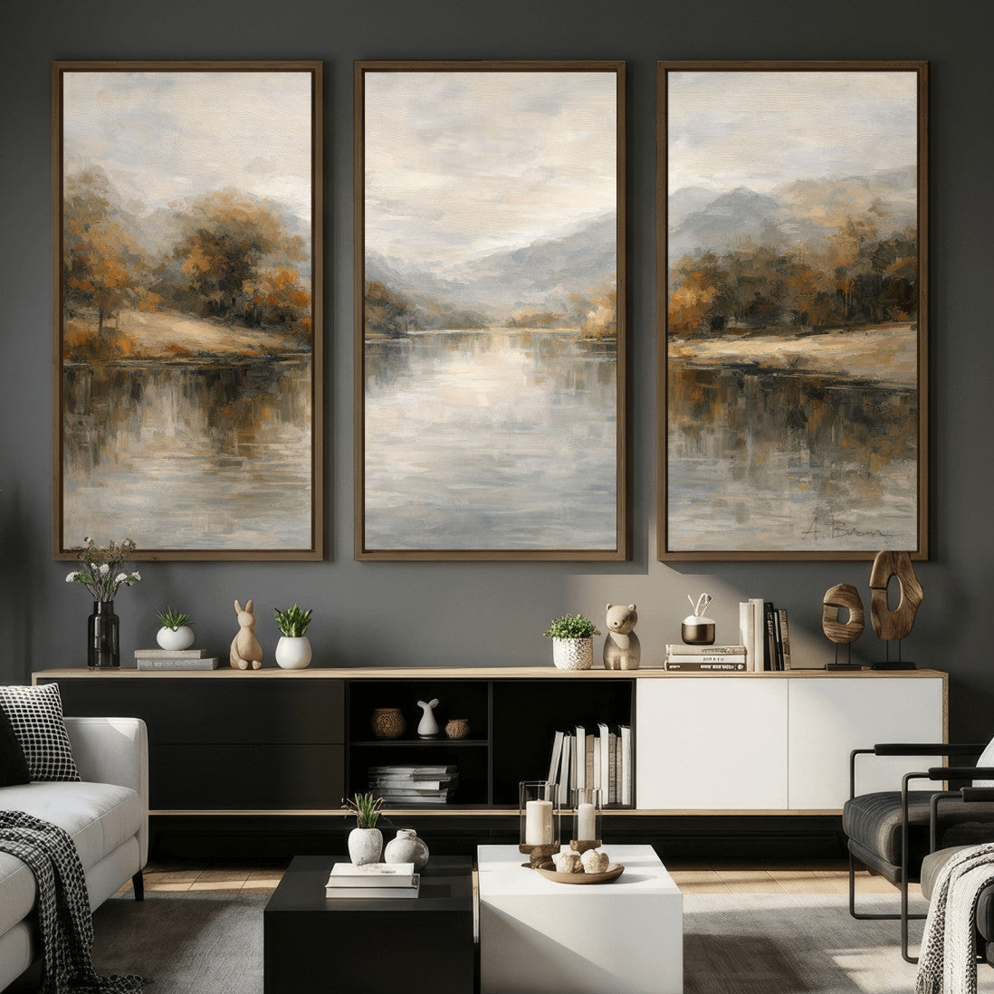 Abstract Landscape Wall Art Canvas Print, Modern Lake Scene for Contemporary Interiors