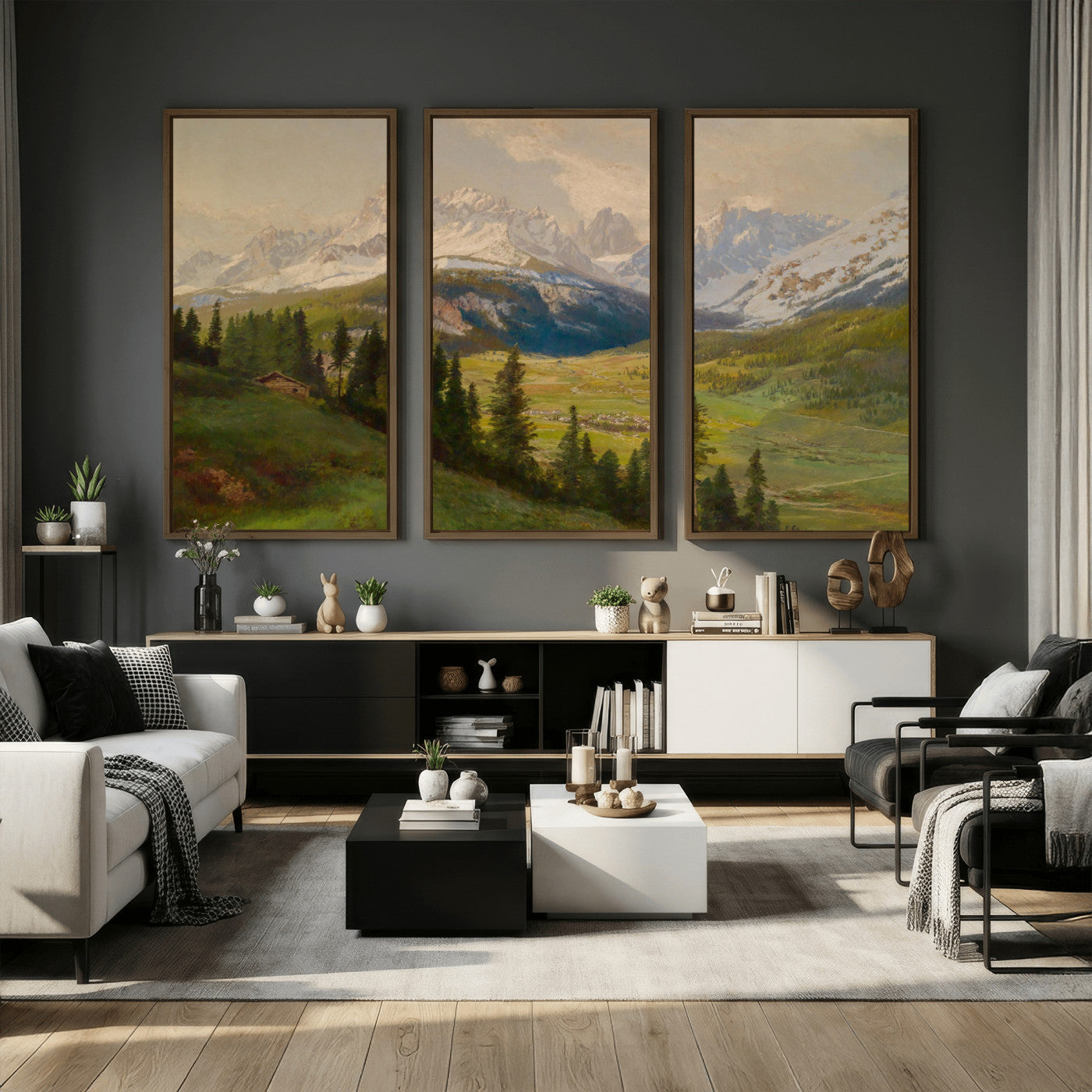 60864994-MGV-CV-36X24 - Konrad Petrides View From Mount Helm Wall Art Canvas Print - Watercolor Sexten and the Sextener Sonnenuhr Art Canvas Print