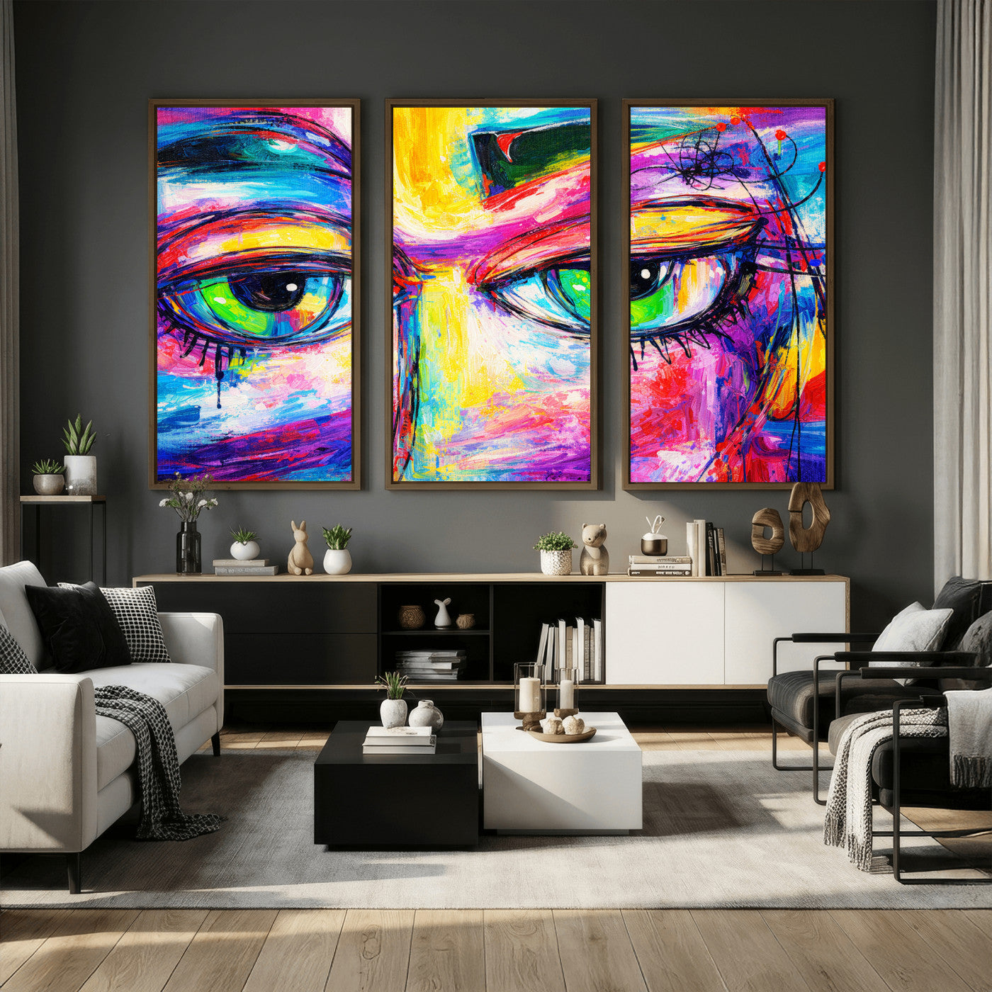 99390655-MGV-CV-36X24 - Colorful Abstract Face Wall Art Canvas Print – Modern Pop Art Portrait Artwork for Contemporary Living Room Decor