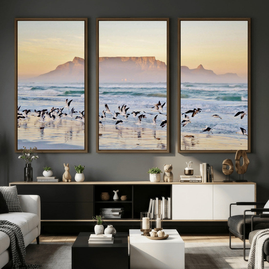 78989362-MGV-CV-36X24 - Seagulls Over Ocean Wall Art Canvas Print – Coastal Beach Landscape Artwork for Living Room Decor