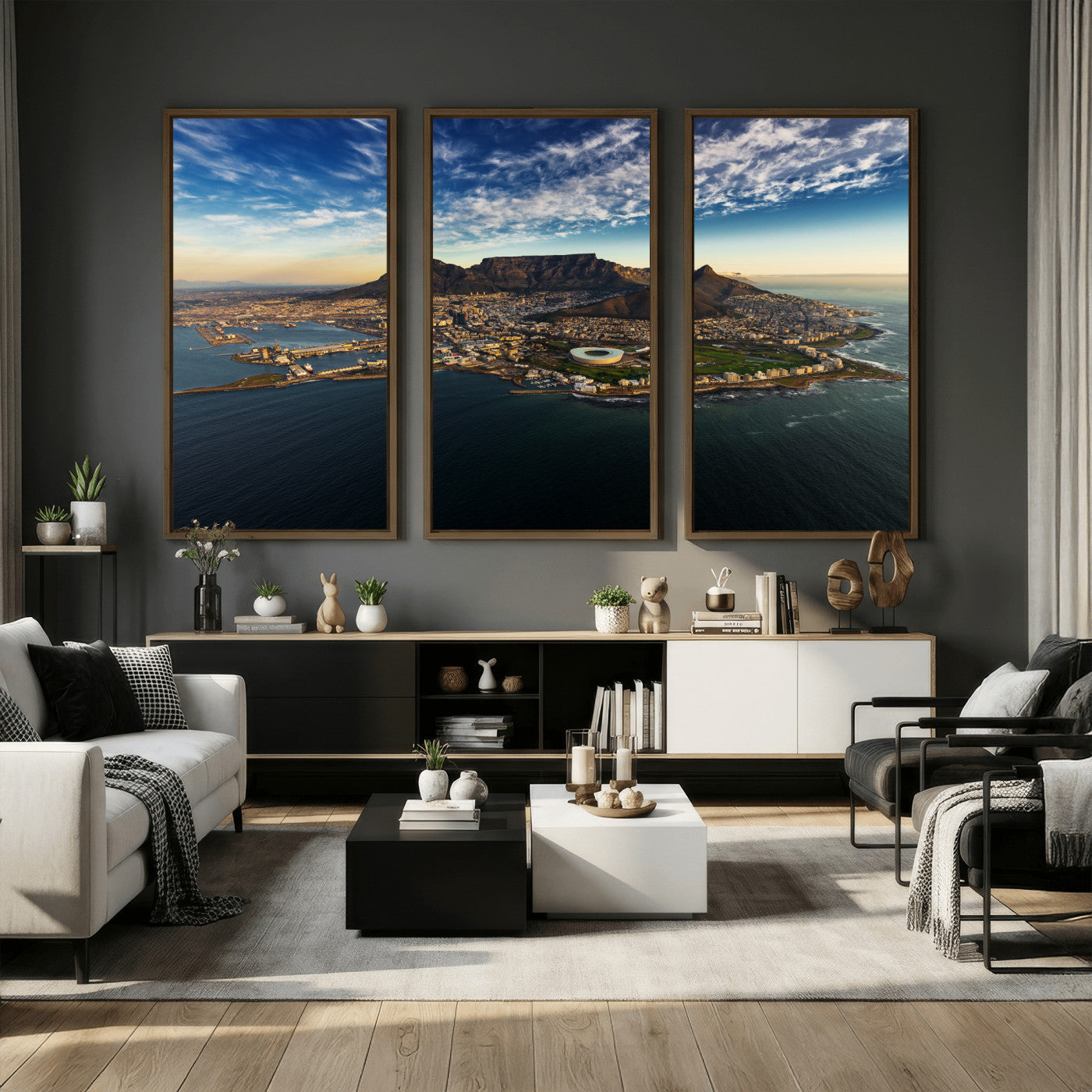 14654591-MGV-CV-36X24 - Cape Town Skyline Wall Art Canvas Print – Table Mountain Coastal Cityscape Artwork for Modern Office Decor