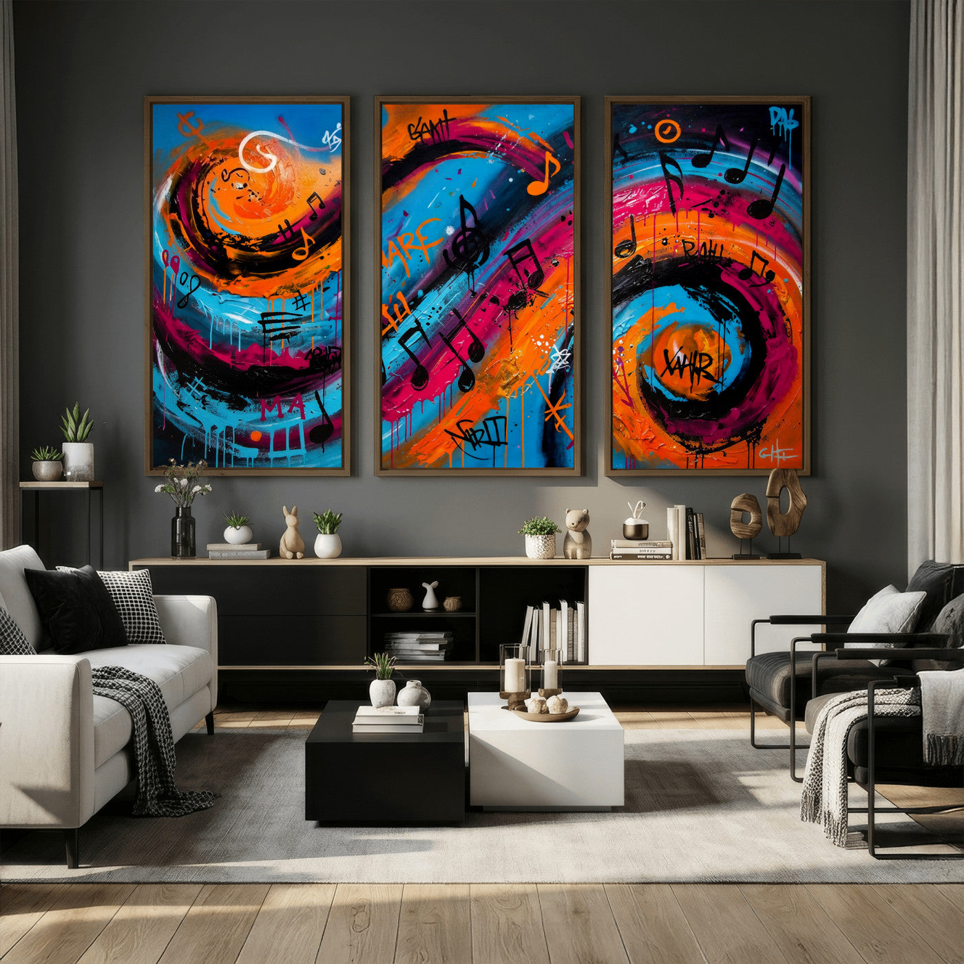 34936518-MGV-CV-36X24 - Geometric Abstract Wall Art Canvas Print, Orange Blue Abstract Expressionist Painting Print, Modern Geometric Abstract Canvas Art