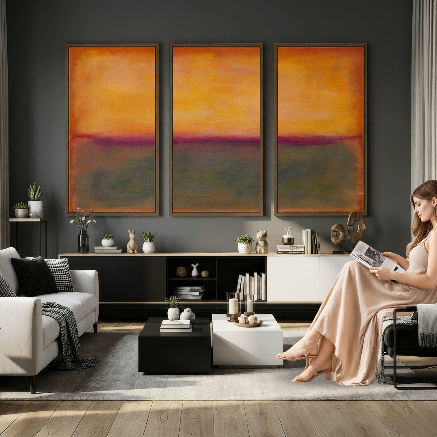 21628300-MGV-CV-36X24 - Abstract Color Field Wall Art Canvas Print, Framed Minimalist Horizon Artwork for Living Room Bedroom Office