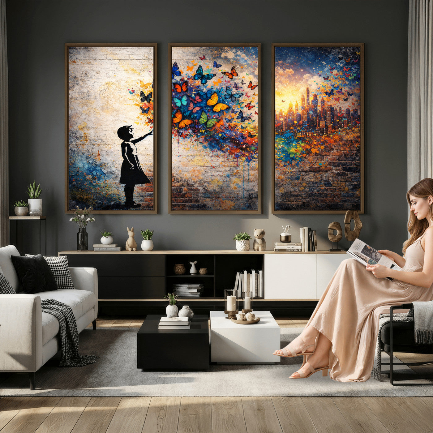 21540821-MGV-CV-36X24 - Banksy Girl Wall Art Canvas Print for Living Room Decor