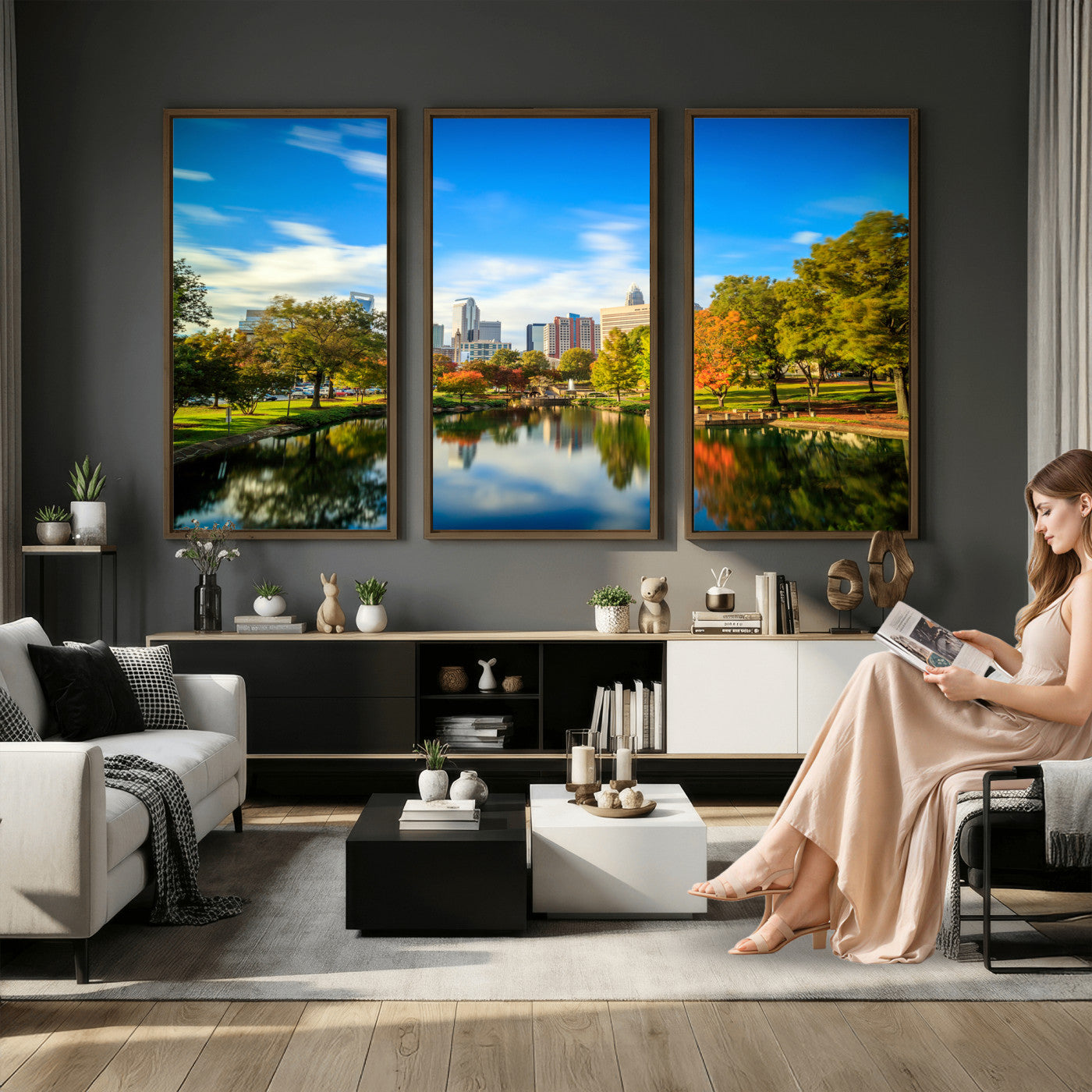 83254720-MGV-CV-36X24 - Charlotte Skyline Canvas Wall Art Print – North Carolina Cityscape Photography Print