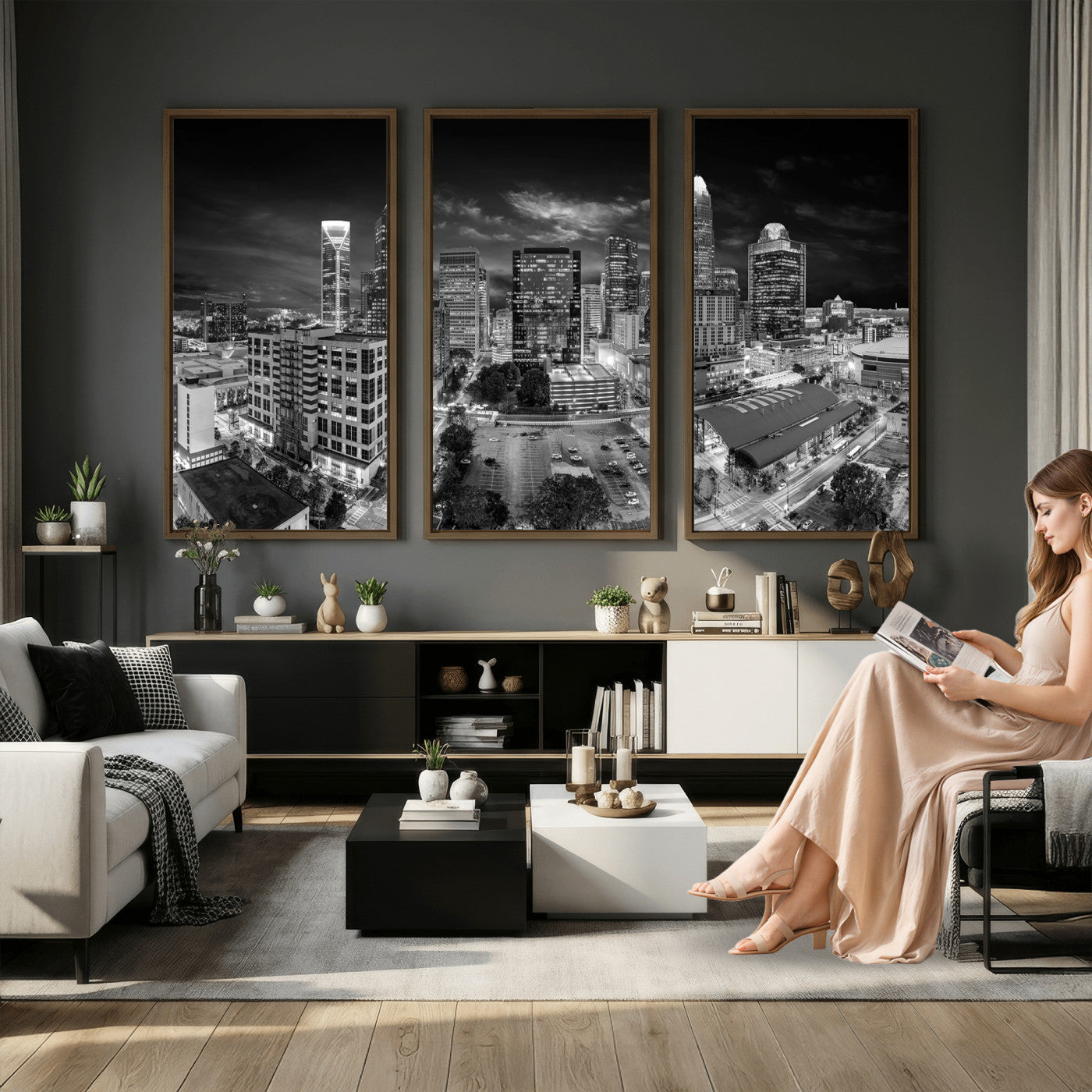 60105075-MGV-CV-36X24 - Charlotte Skyline Canvas Wall Art Print – North Carolina Cityscape Photography Print