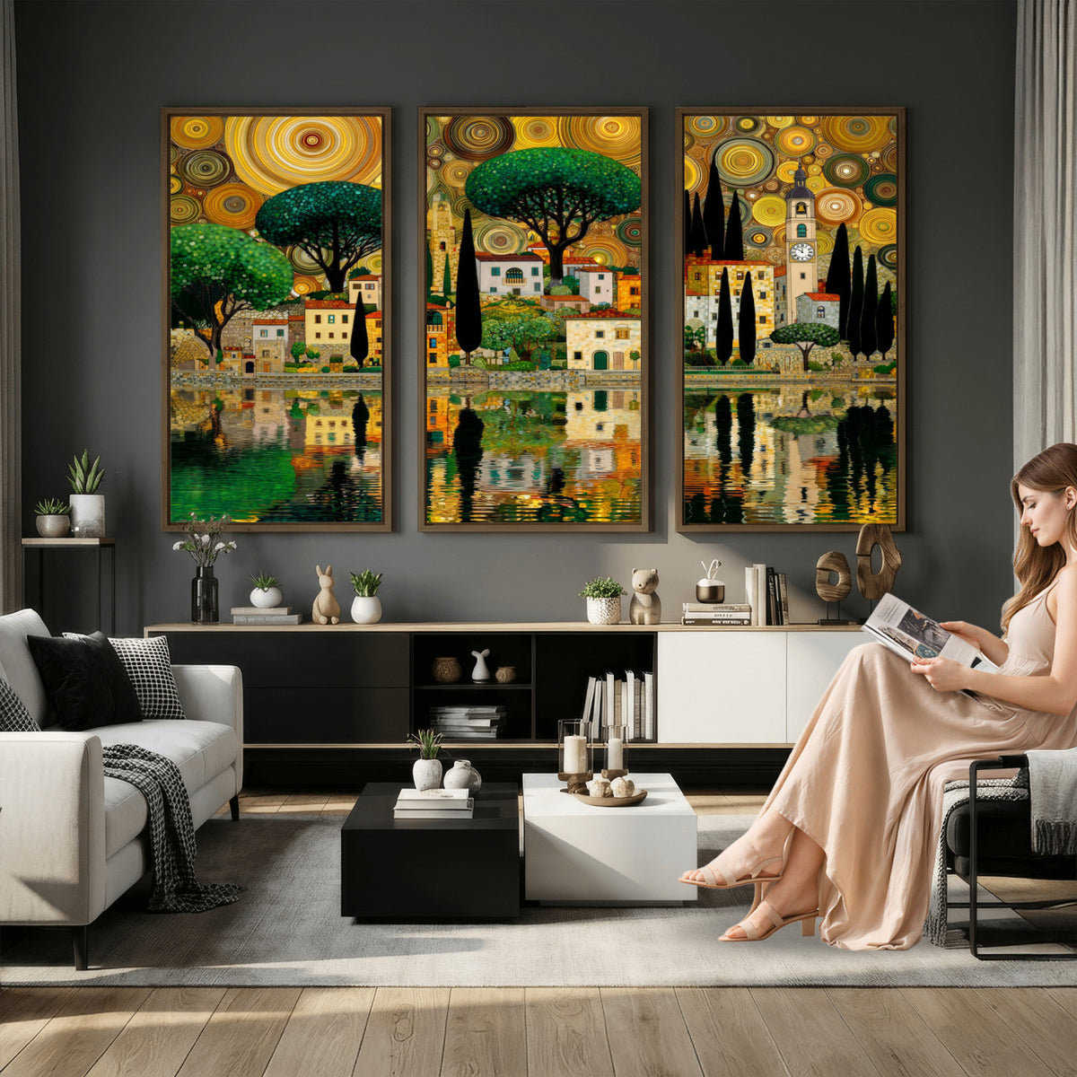 93010897-MGV-CV-36X24 - Gustav Klimt Golden Cityscape Wall Art Canvas Print,