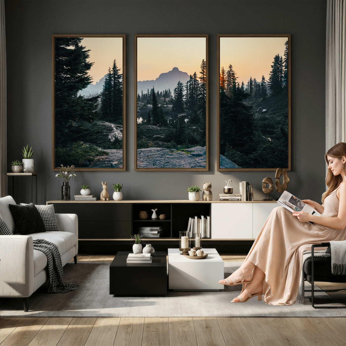 89996020-MGV-CV-36X24 - Mountain Forest Canvas Wall Art Print - Pine Tree Landscape, Sunset Nature Photography, Wilderness Wall Decor, Ready to Hang
