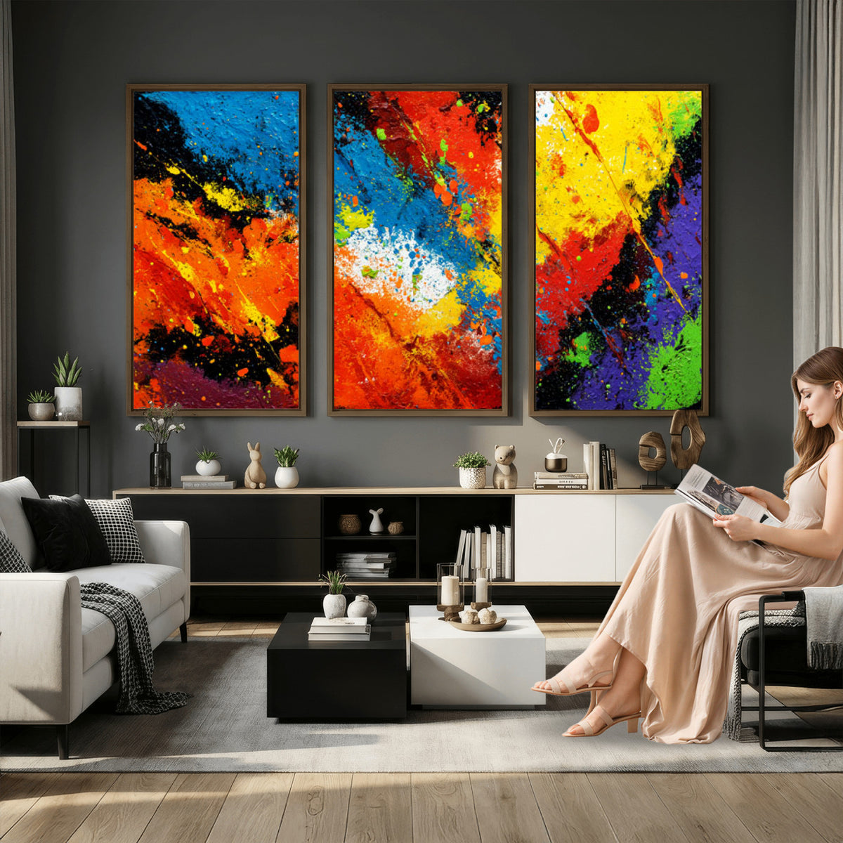 74888753-MGV-CV-36X24 - Vibrant Blue Abstract Canvas Wall Art Colorful Impasto Oil Painting Print