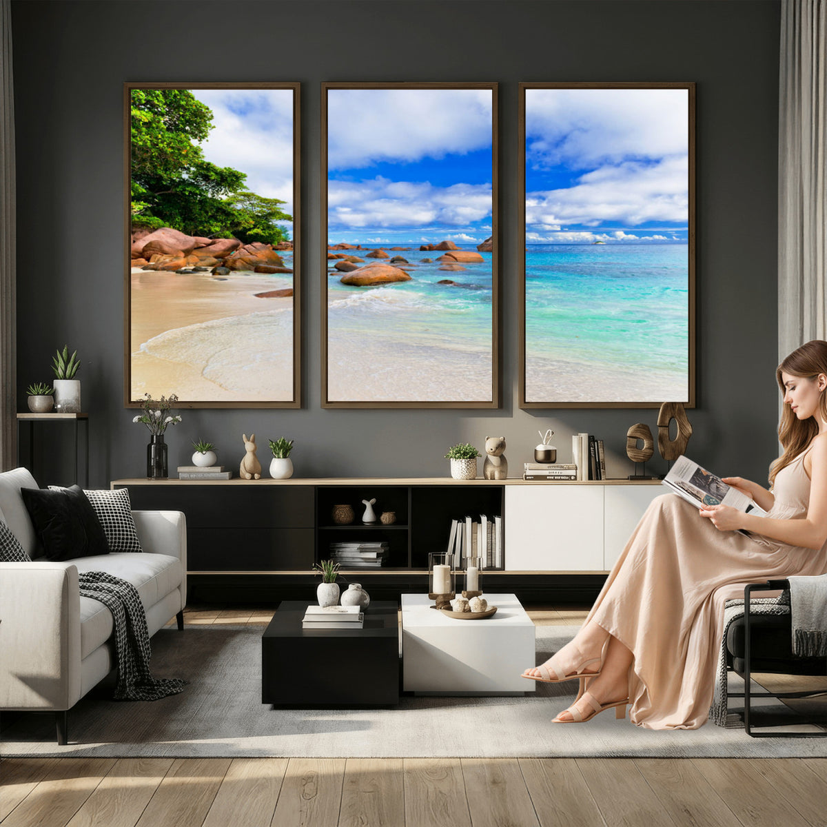 81980382-MGV-CV-36X24 - Seychelles Beach Canvas Wall Art - Anse Intendance Turquoise Ocean Print