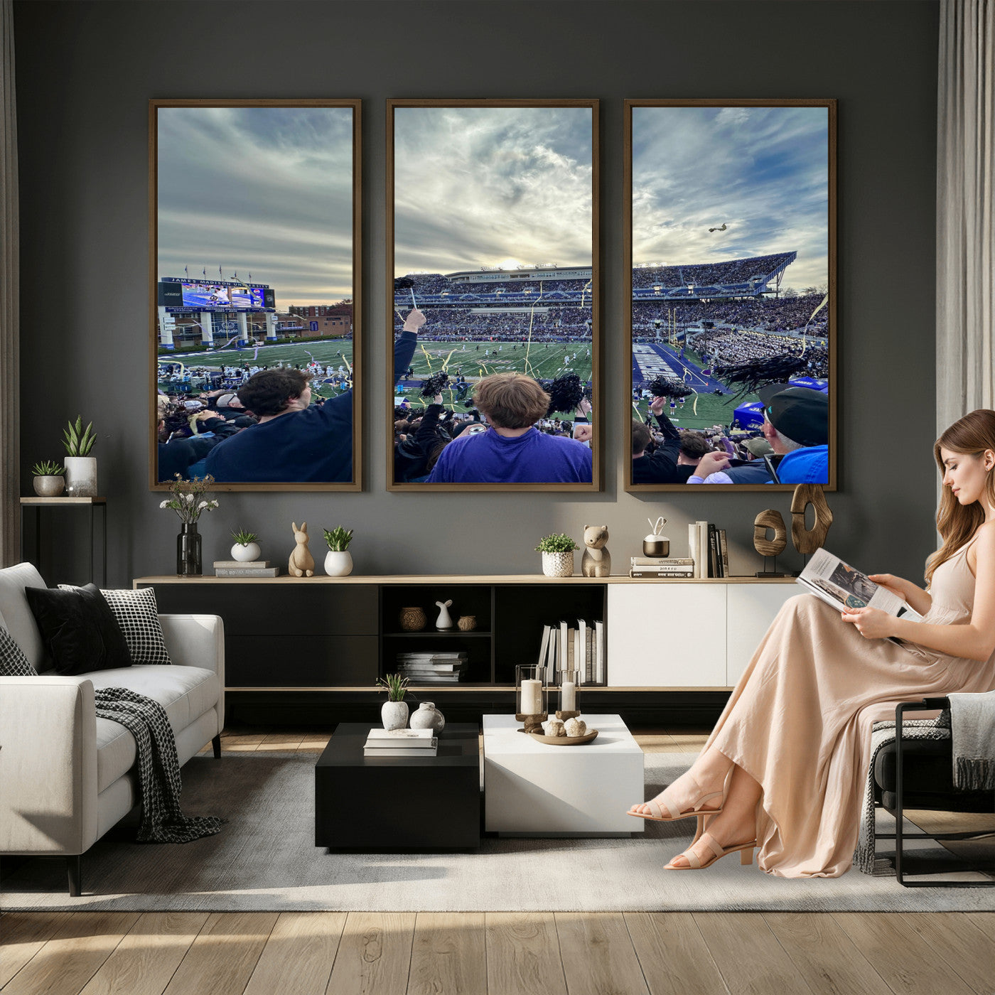 400867JMU-MGV-CV-36X24 - JMU Stadium Wall Art Canvas Print for Game Room Decor - James Madison University Stadium