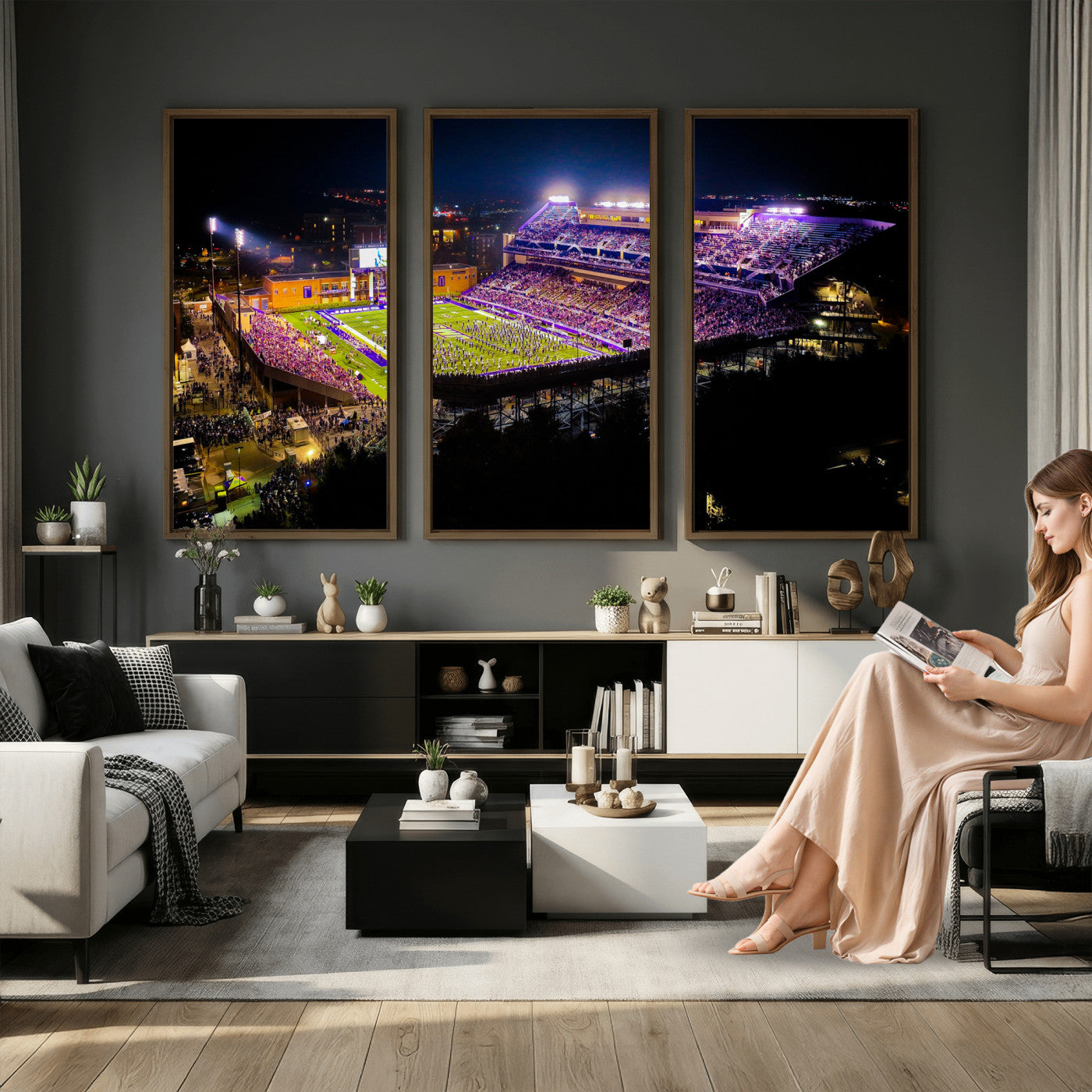 400867JMU2-MGV-CV-36X24 - JMU Stadium Wall Art Canvas Print for Game Room Decor - James Madison University Stadium