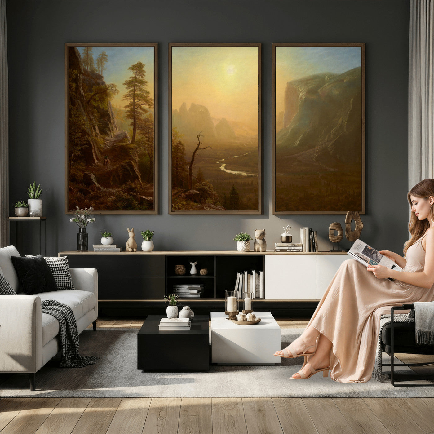 32350988-MGV-CV-36X24 - Albert Bierstadt Among the Sierra Nevada California Yosemite Wall Art Canvas Print, Classic Fine Art Painting Print