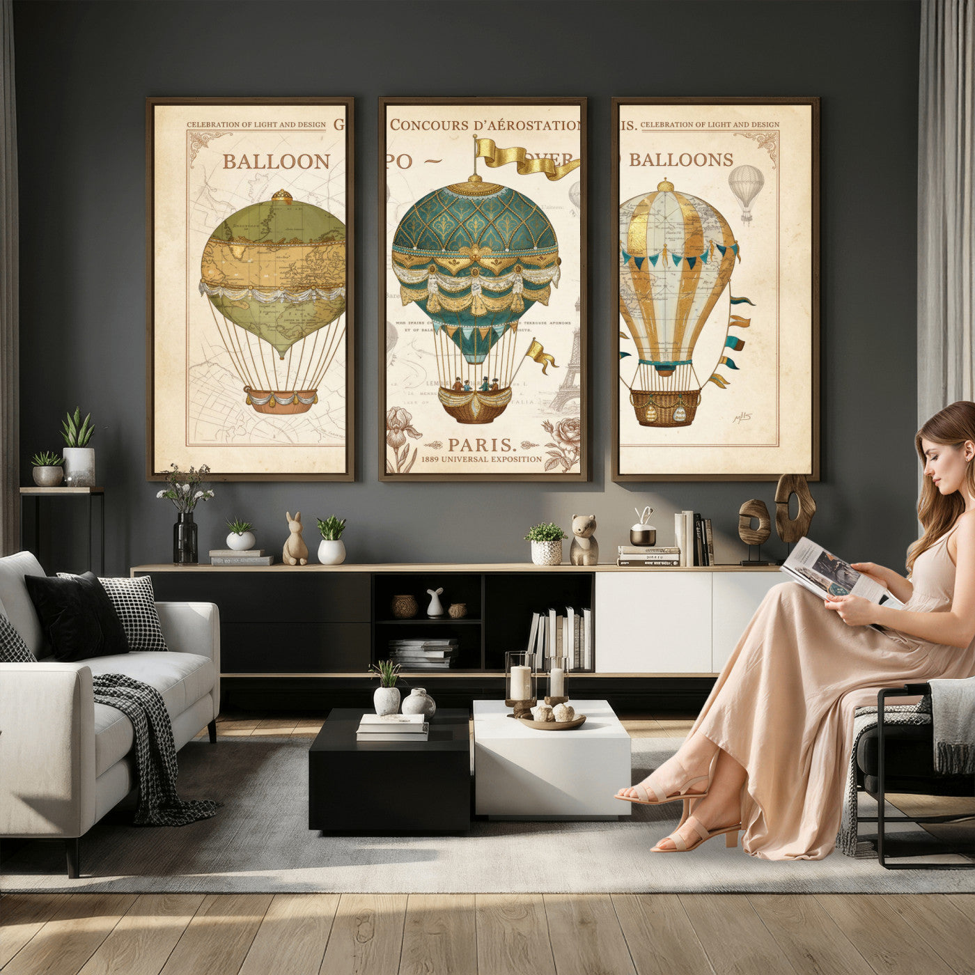 31530449-MGV-CV-36X24 - Kimberly Allen Paris Balloon Expo Wall Art Canvas Print, Vintage 1889 French Hot Air Balloon Poster