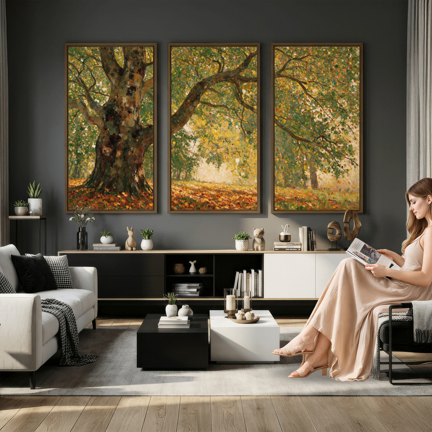52555601-MGV-CV-36X24 - Claude Monet Style The Bodmer Oak Fontainebleau Forest Wall Art Canvas Print, Autumn Landscape Painting Print