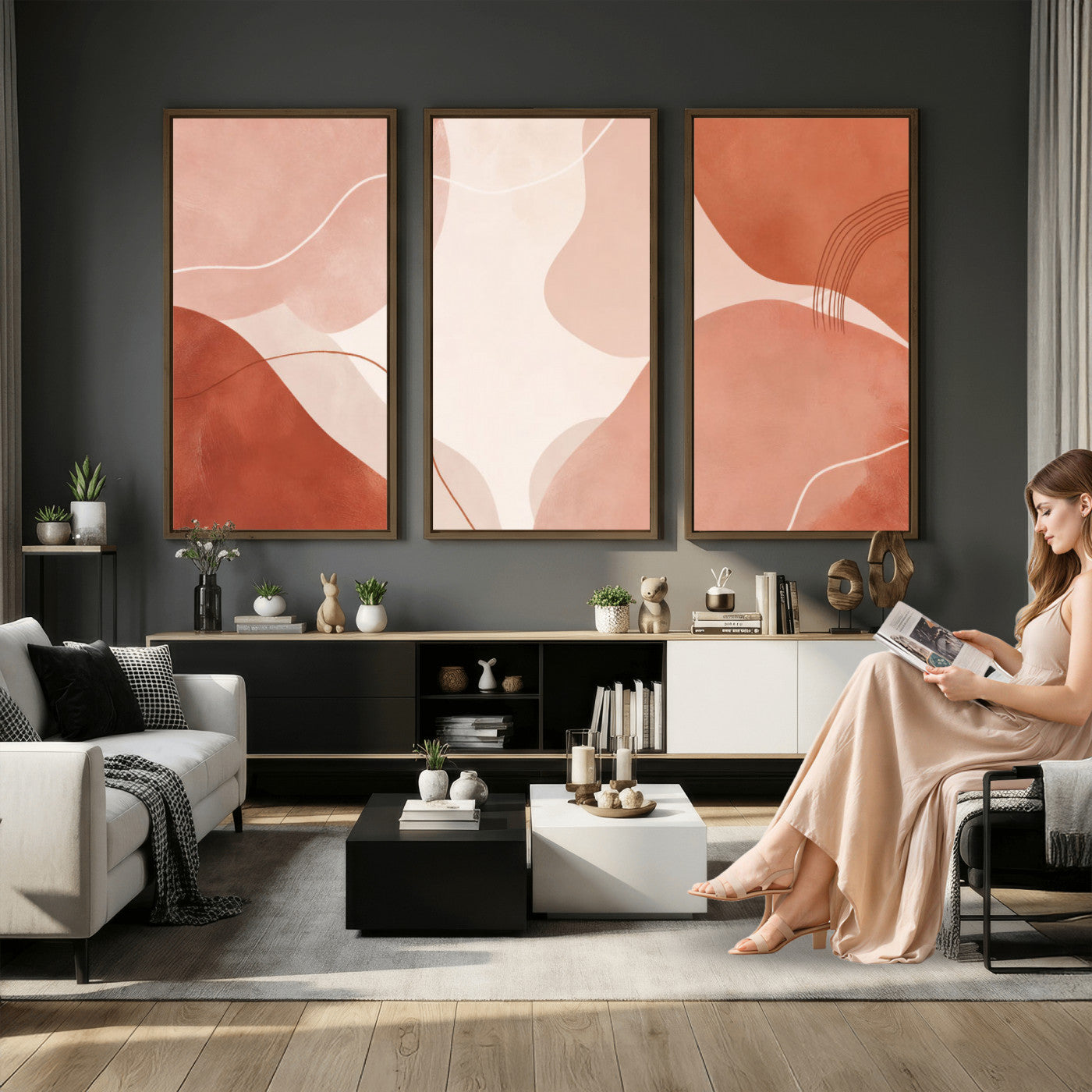 17685421-MGV-CV-36X24 - Abstract Boho Terracotta Wall Art Canvas Print, Mid Century Minimalist Painting Print