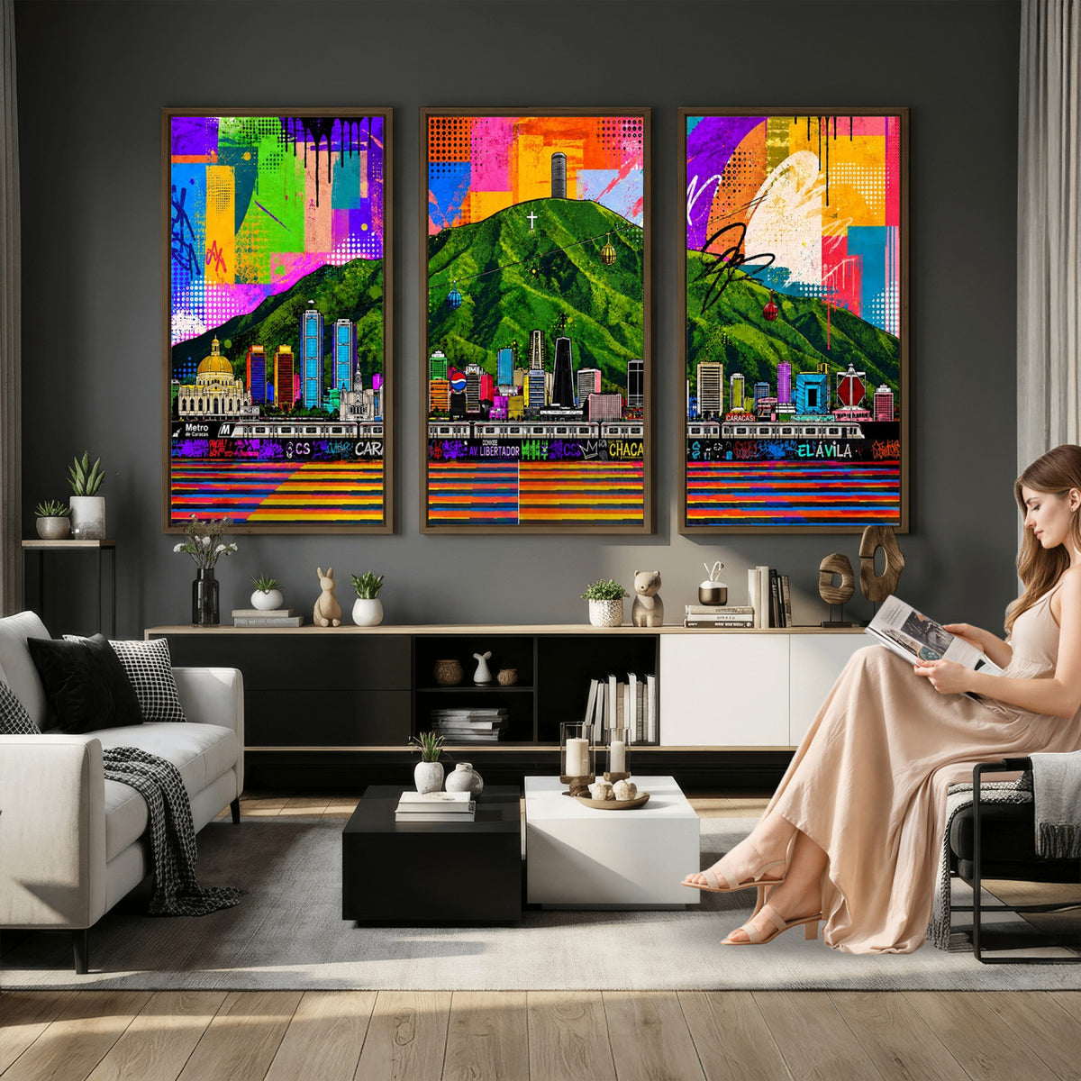 86696255-MGV-CV-36X24 - Mount Ávila, Caracas, Venezuela Wall Art Print by Artist Yorlette - Graffiti Caracas Skyline Canvas Art, Colorful Street Artwork - Venezuela El Avila Poster Print