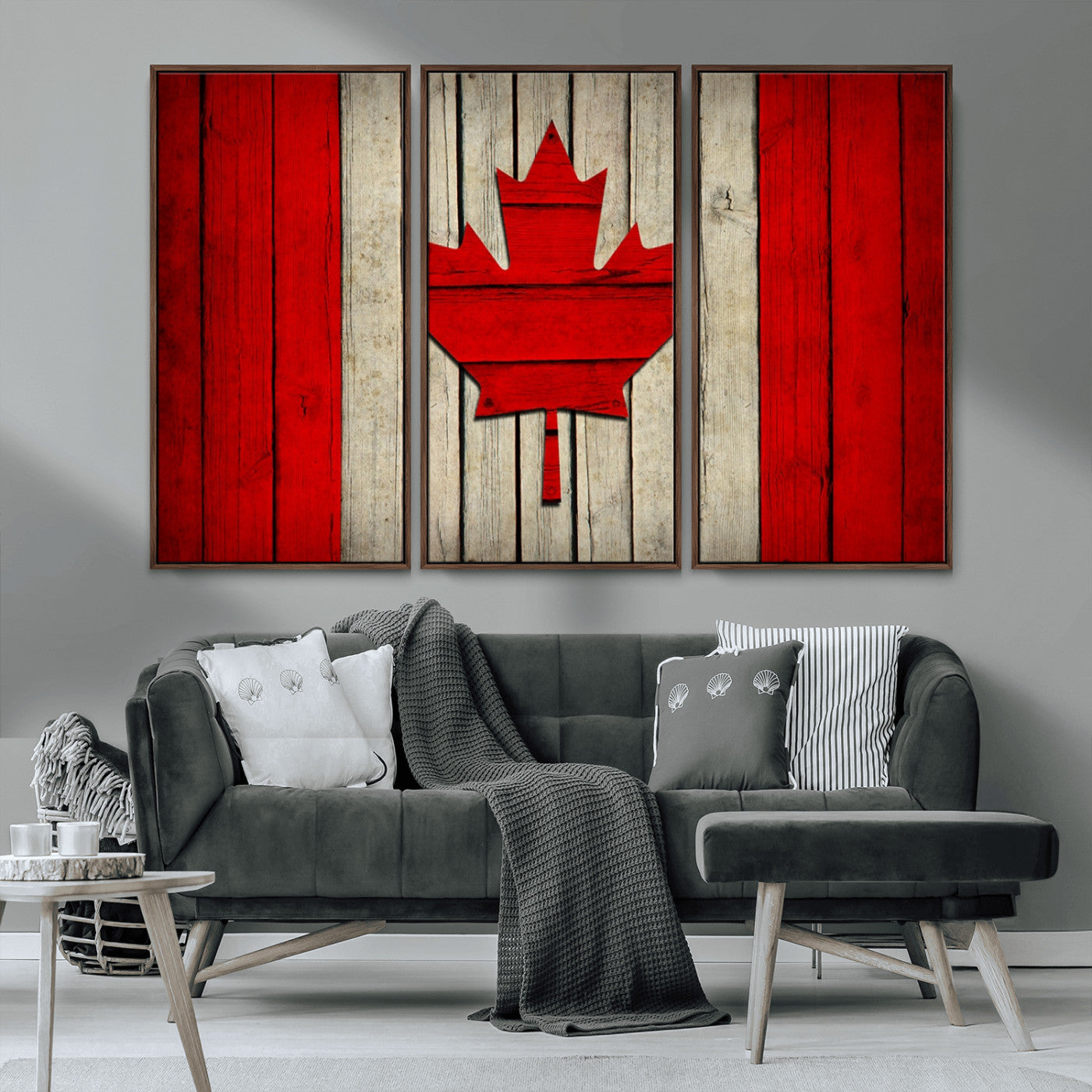 22674-MGV-CV-36X24-Rustic Canada Flag Wall Art – Framed Canadian Flag Canvas Print, Vintage Wood Texture Home or Office Decor