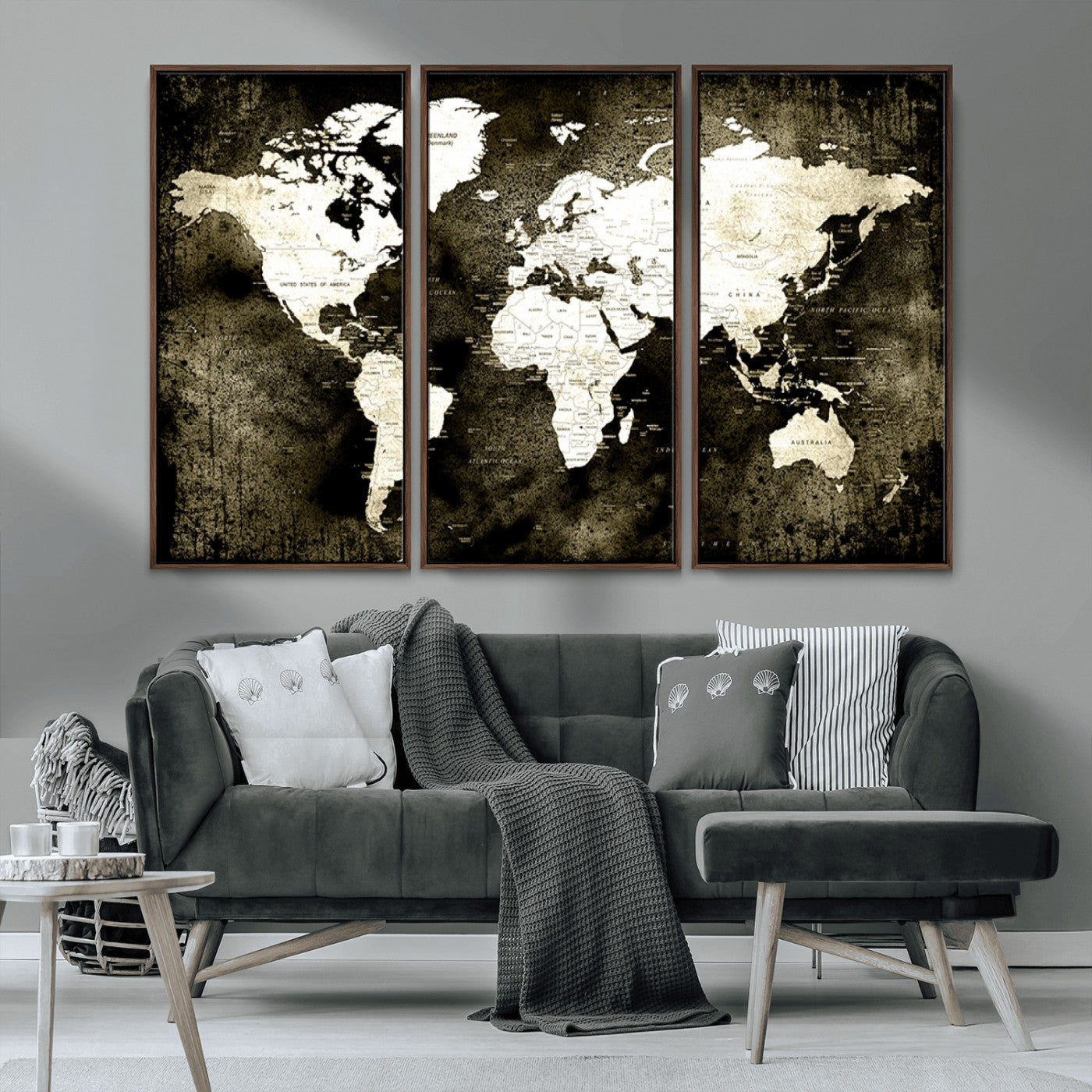 66737-MGV-CV-36X24-Vintage World Map Canvas Wall Art – Framed Push Pin Travel Map for Home and Office Decor, Rustic Wall Artwork for Travelers