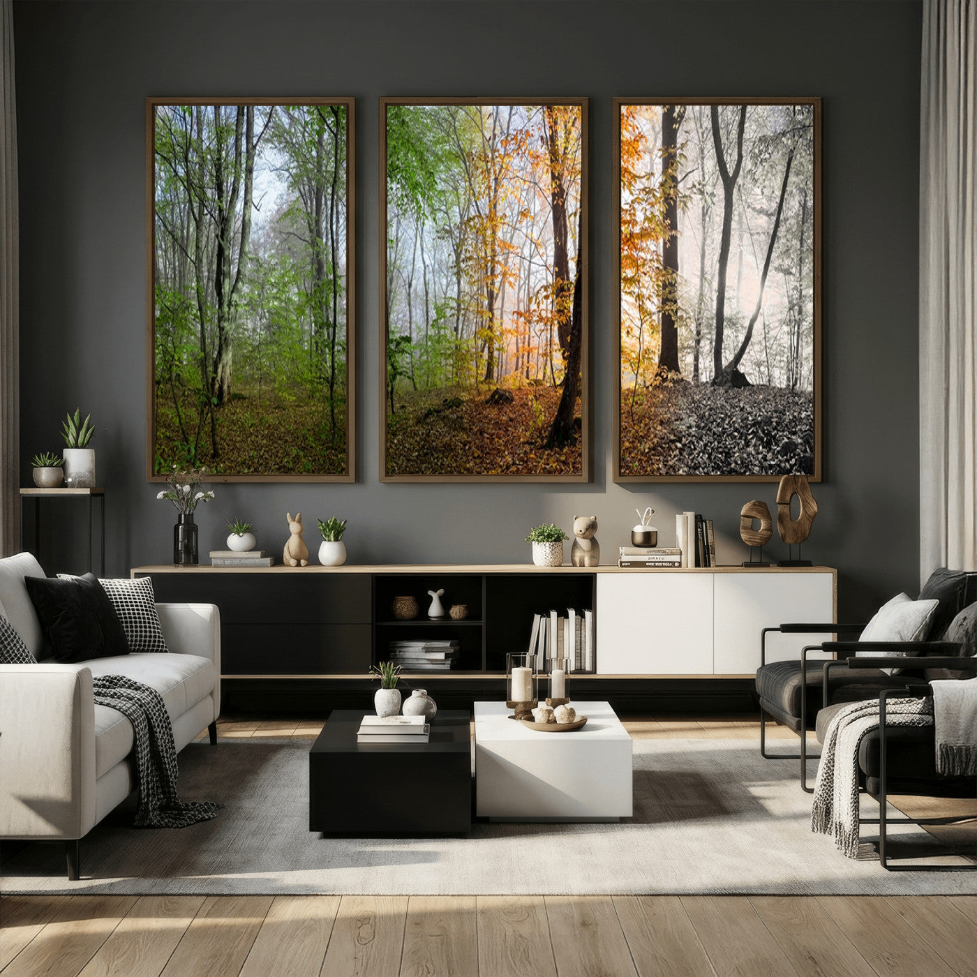 95317-MGV-CV-36X24 - Four Seasons Wall Art Forest Canvas Print – Triptych Seasonal Nature Print – Landscape Decor for Living Room