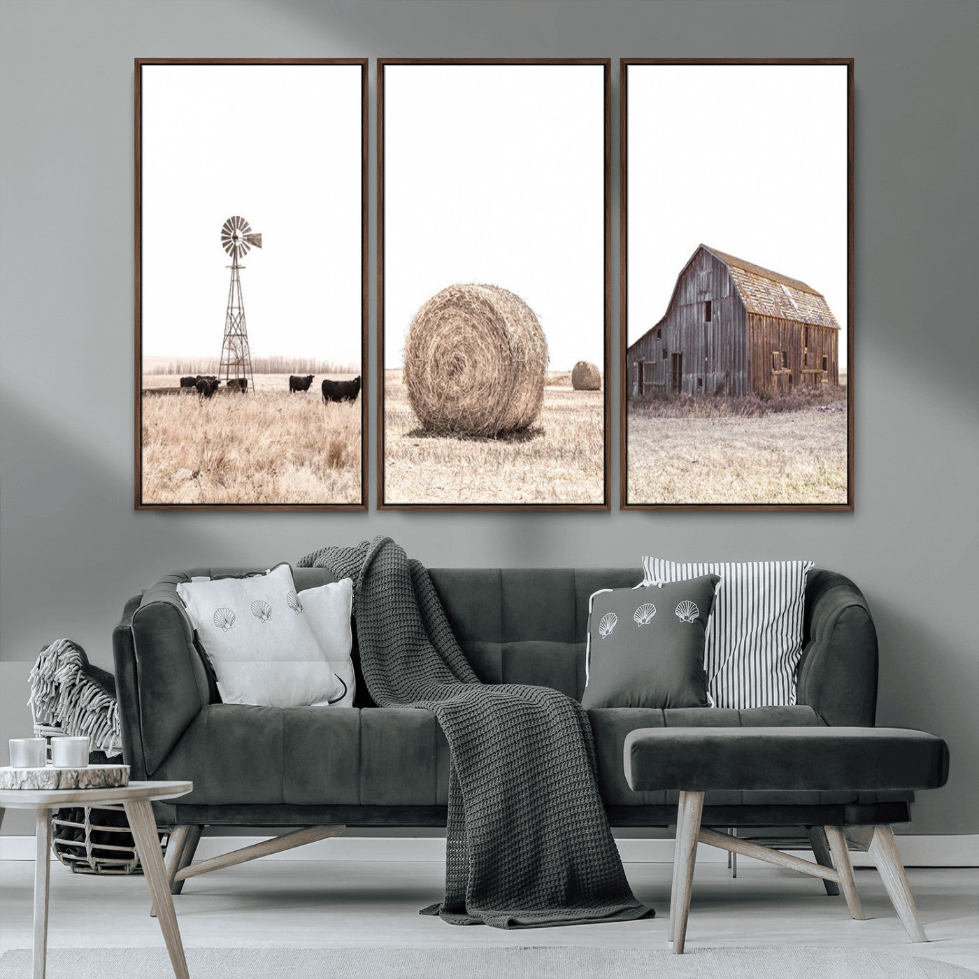 30918-MGV-CV-36X24-Rustic Farmhouse Wall Art Set of 3 – Country Barn and Wheat Field | Farm Prints for Country Home and