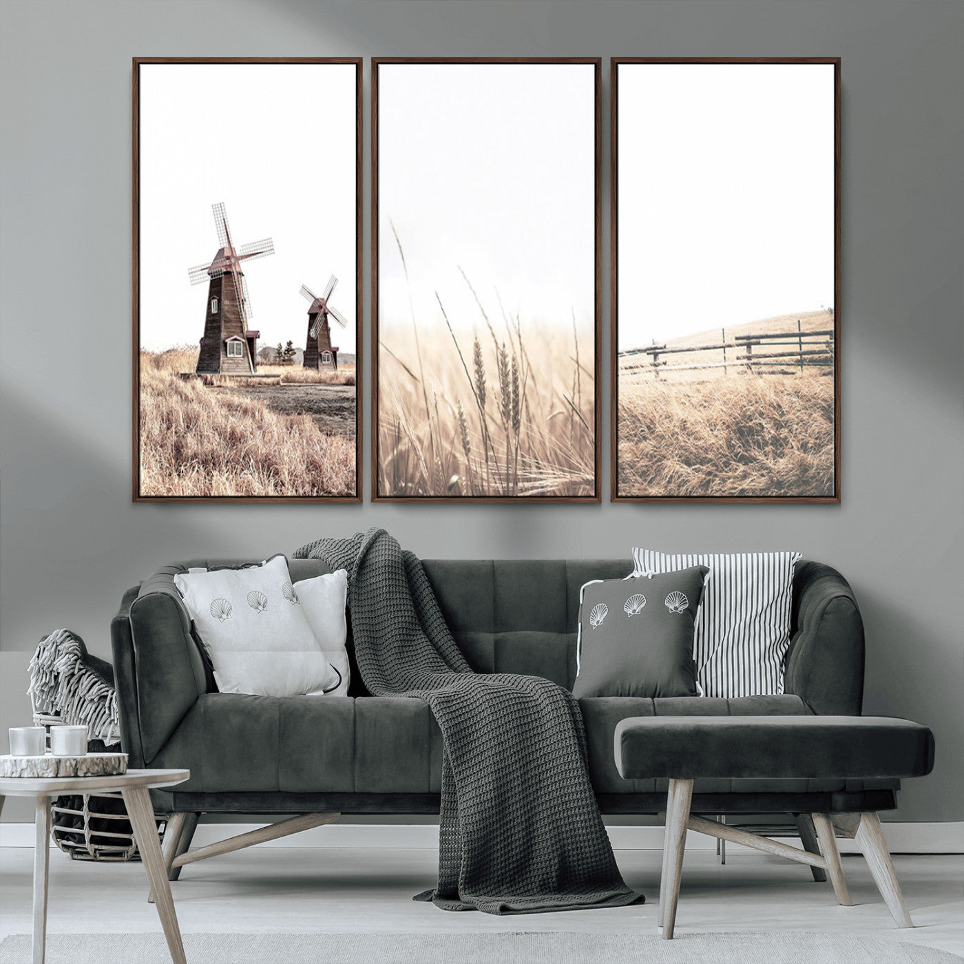 56649-MGV-CV-36X24-Farm Prints Set, Set of 3 Farmhouse Wall Art, Country House Decor, Barn Print, Wheat Print,