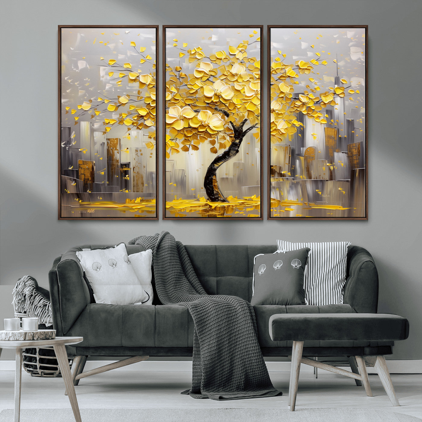 45538-MGV-FC-48X32-3P_Walnut-Golden Tree Canvas Print | Abstract Wall Art for Modern Homes | Ready to Hang Framed Artwork