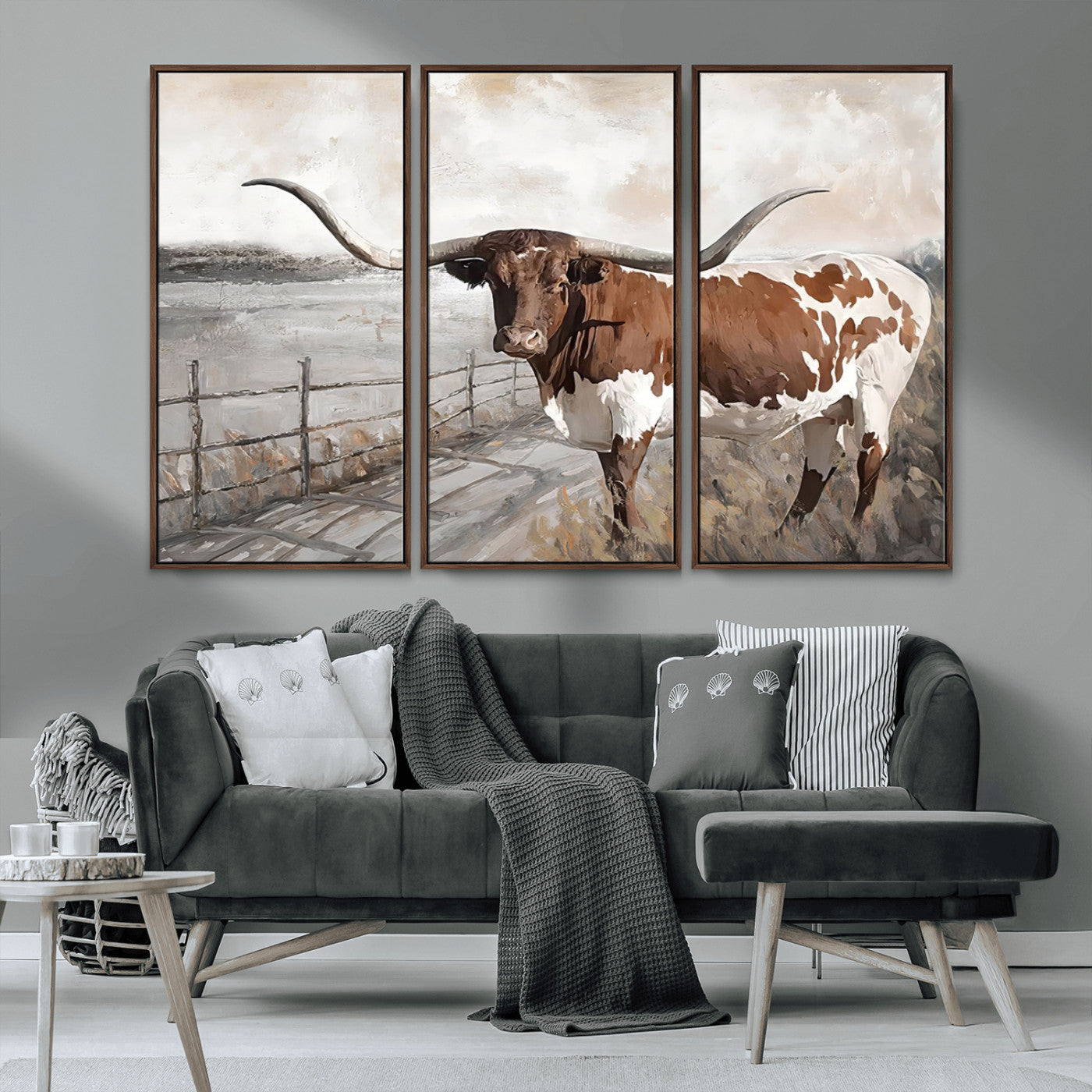 57340-MGV-CV-36X24 - Vintage Texas Cow Wall Art Canvas Print, Rustic Longhorn Wall Art | Canvas Print for Farmhouse Decor