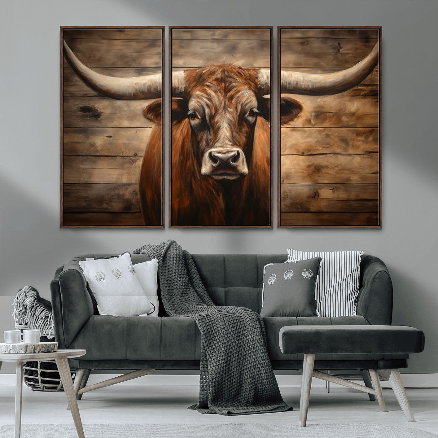 -Longhorn Bull Wall Art | Canvas Print | Ready to Hang | Rustic Farmhouse Wall Decor | Western Barn