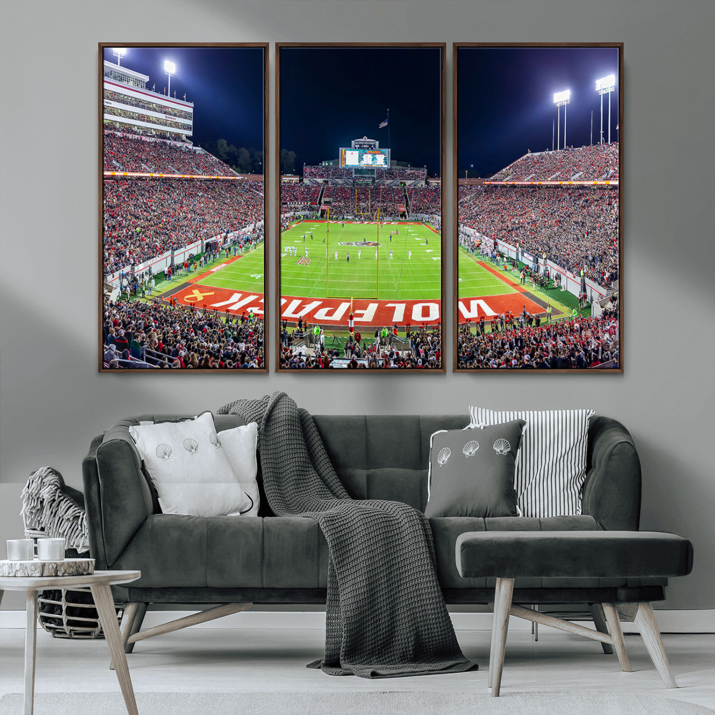80943-MGV-FC-48X32-3P_Walnut-Wolfpack Football Team Print - Raleigh Carter-Finley Stadium Wall Art Canvas Print
