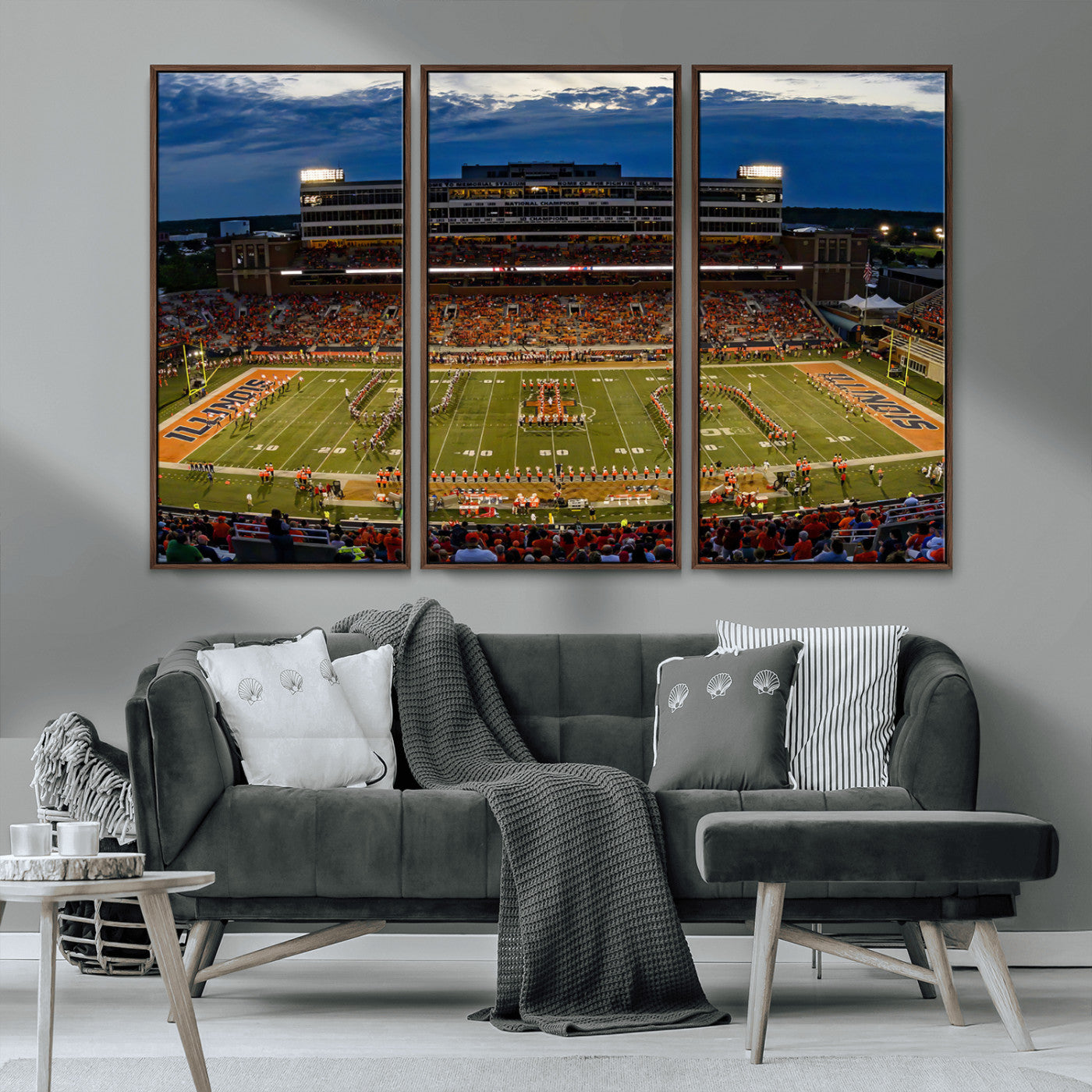 44513-MGV-CV-36X24-University of Illinois Fighting Illini Football Team Print - Champaign Illinois Memorial Stadium