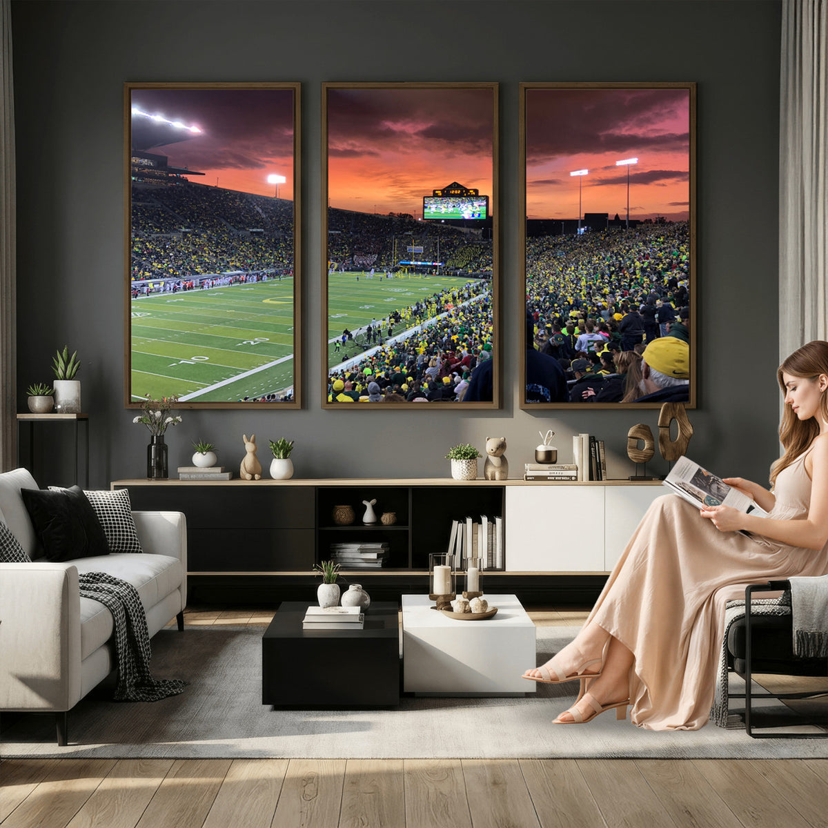 75065-PAN-FL-20X10 - Eugene Autzen Stadium Canvas Wall Art Print – Sunset Over Iconic Football Field Wall Decor for Home