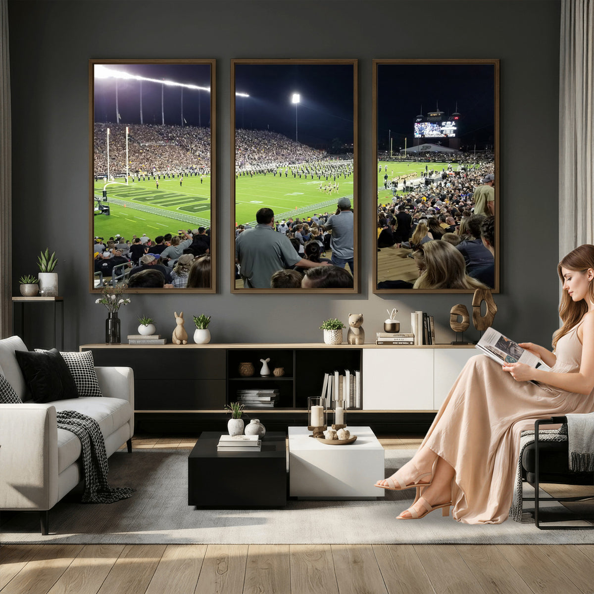 56796-PAN-FL-20X10 - Purdue University Boilermakers Football Team Print - West Lafayette Ross-Ade Stadium Wall Art Canvas