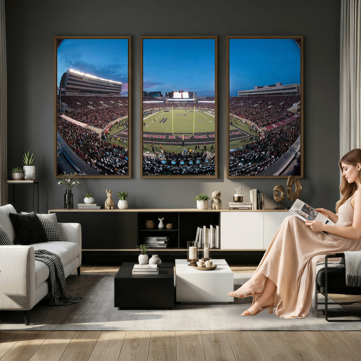 60763-PAN-FL-20X10 - Texas Tech Red Raiders Canvas, Framed Football Team Print - Lubbock Jones AT&T Stadium Wall Art