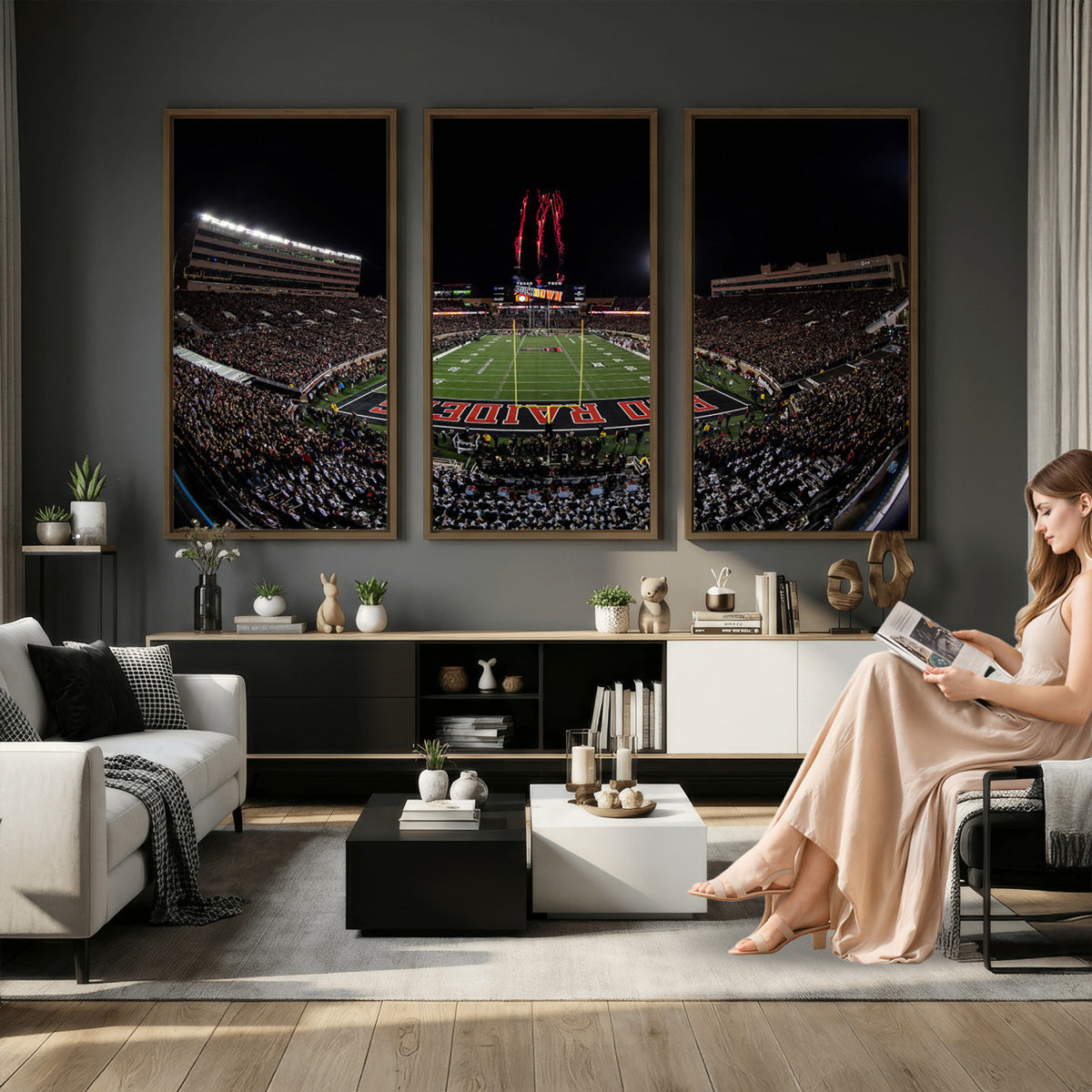 83122-PAN-FL-20X10 - Framed Texas Tech Red Raiders Stadium Canvas, Texas Tech Red Raiders Football Team Print - Lubbock